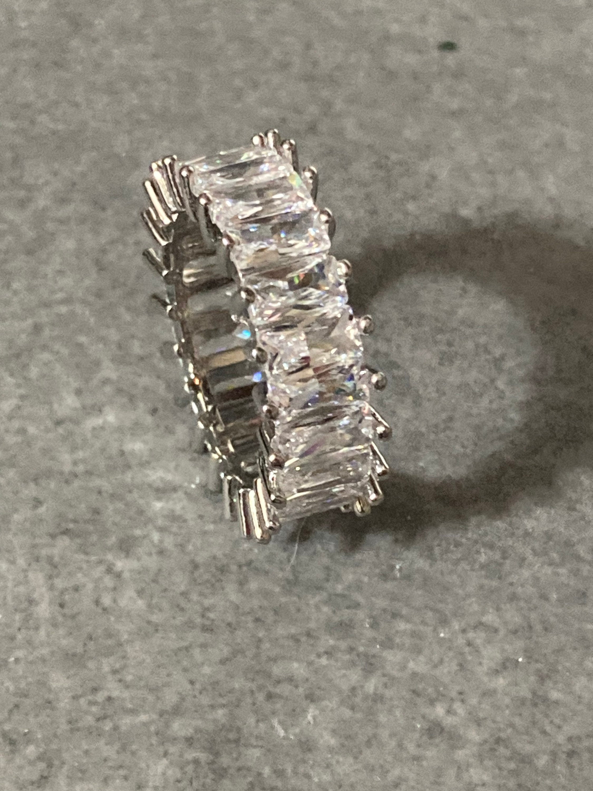 Clear CZ baguette diamanté costume cocktail dress ring size 7 uk P