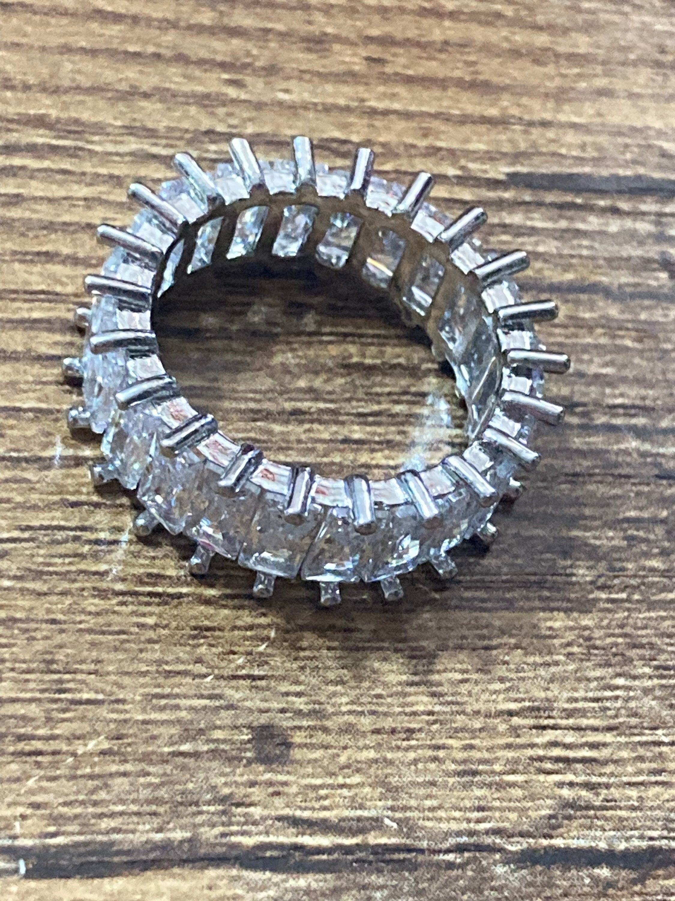 Clear CZ baguette diamanté costume cocktail dress ring size 7 uk P