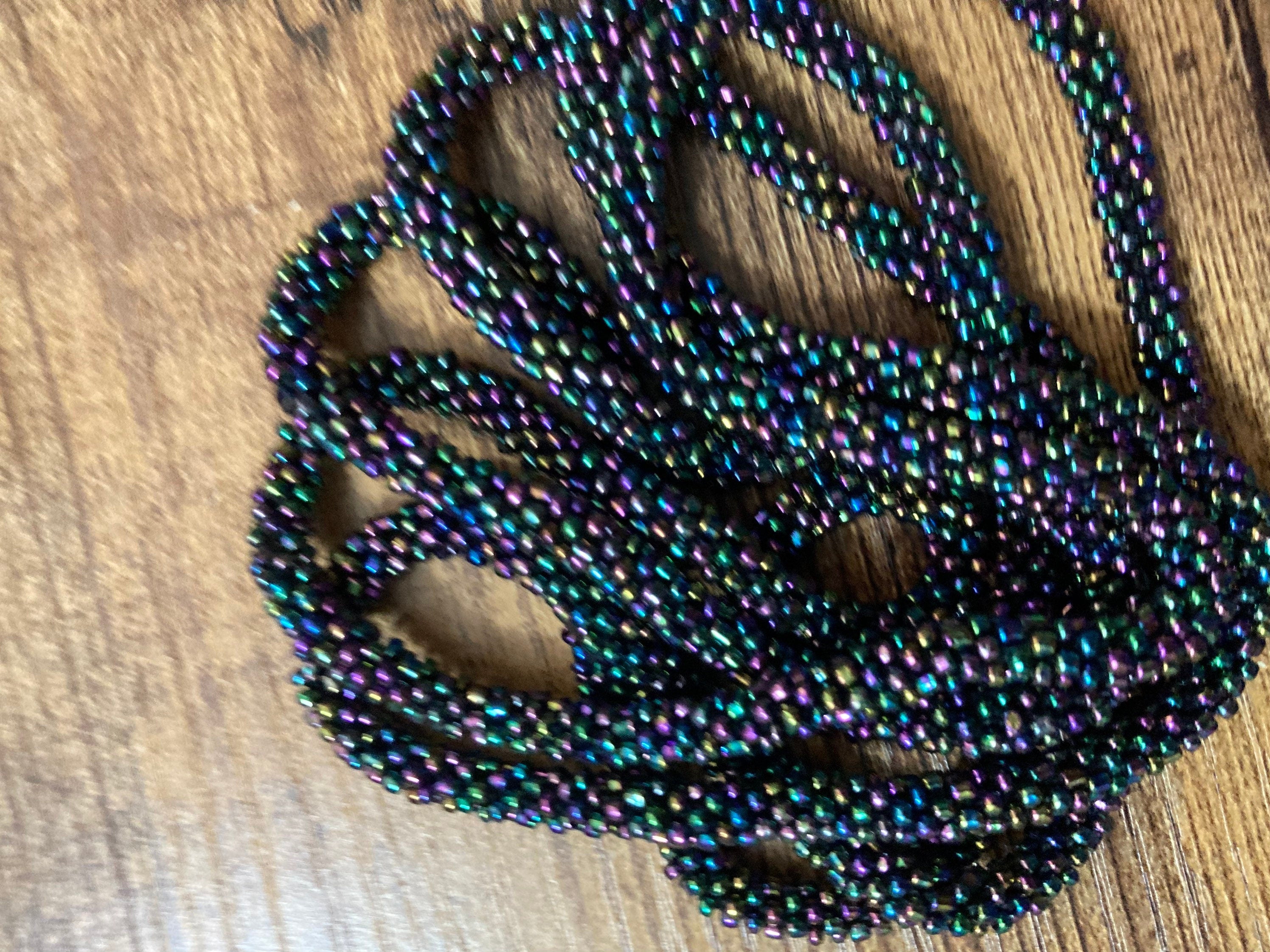 Vintage dark grey rainbow lustre glass seed bead long necklace
