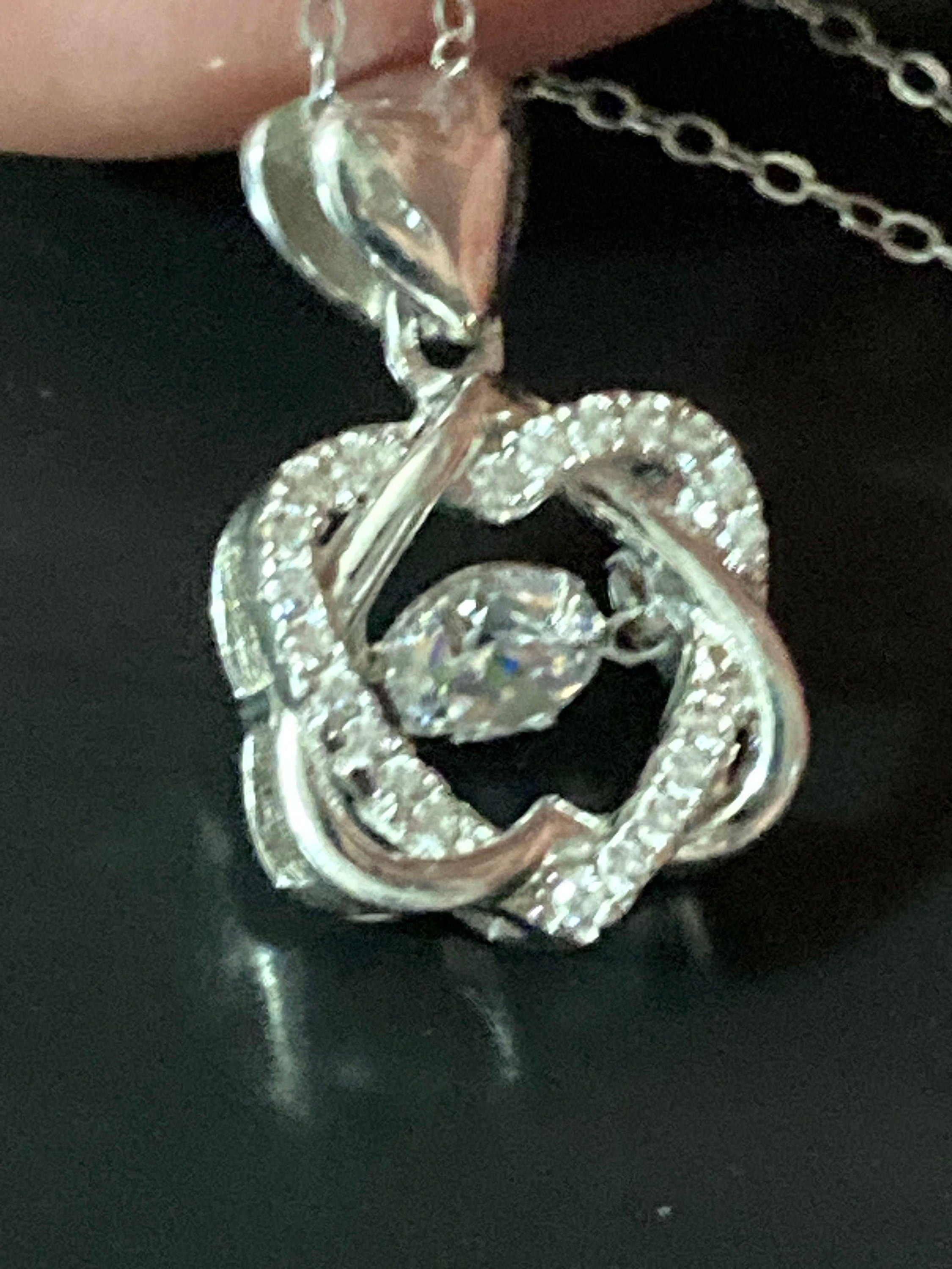 925 sterling silver clear diamanté trembler pendant on a chain