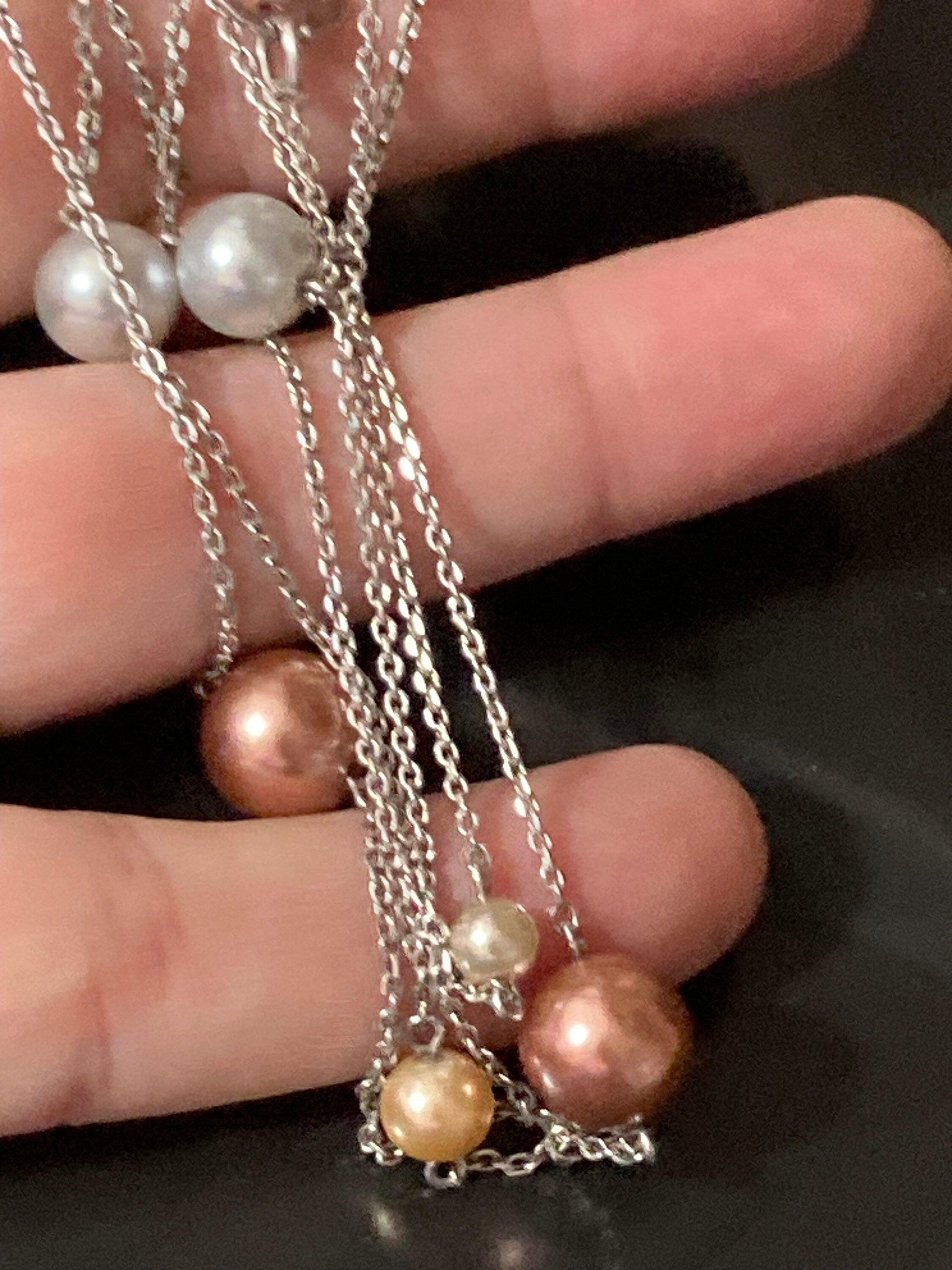 Signed jasper Conran brown pearl station necklace 925 sterling silver