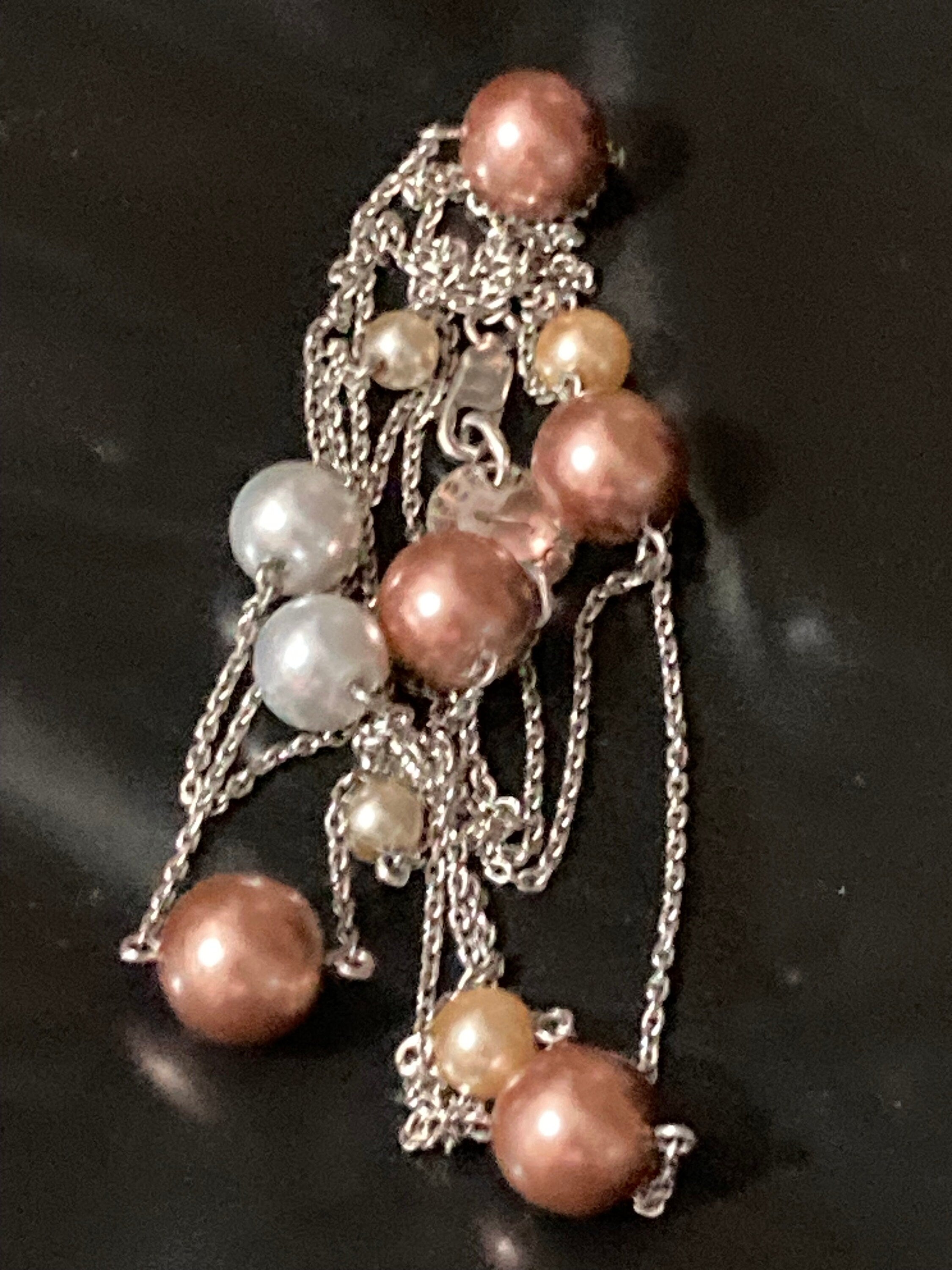 Signed jasper Conran brown pearl station necklace 925 sterling silver