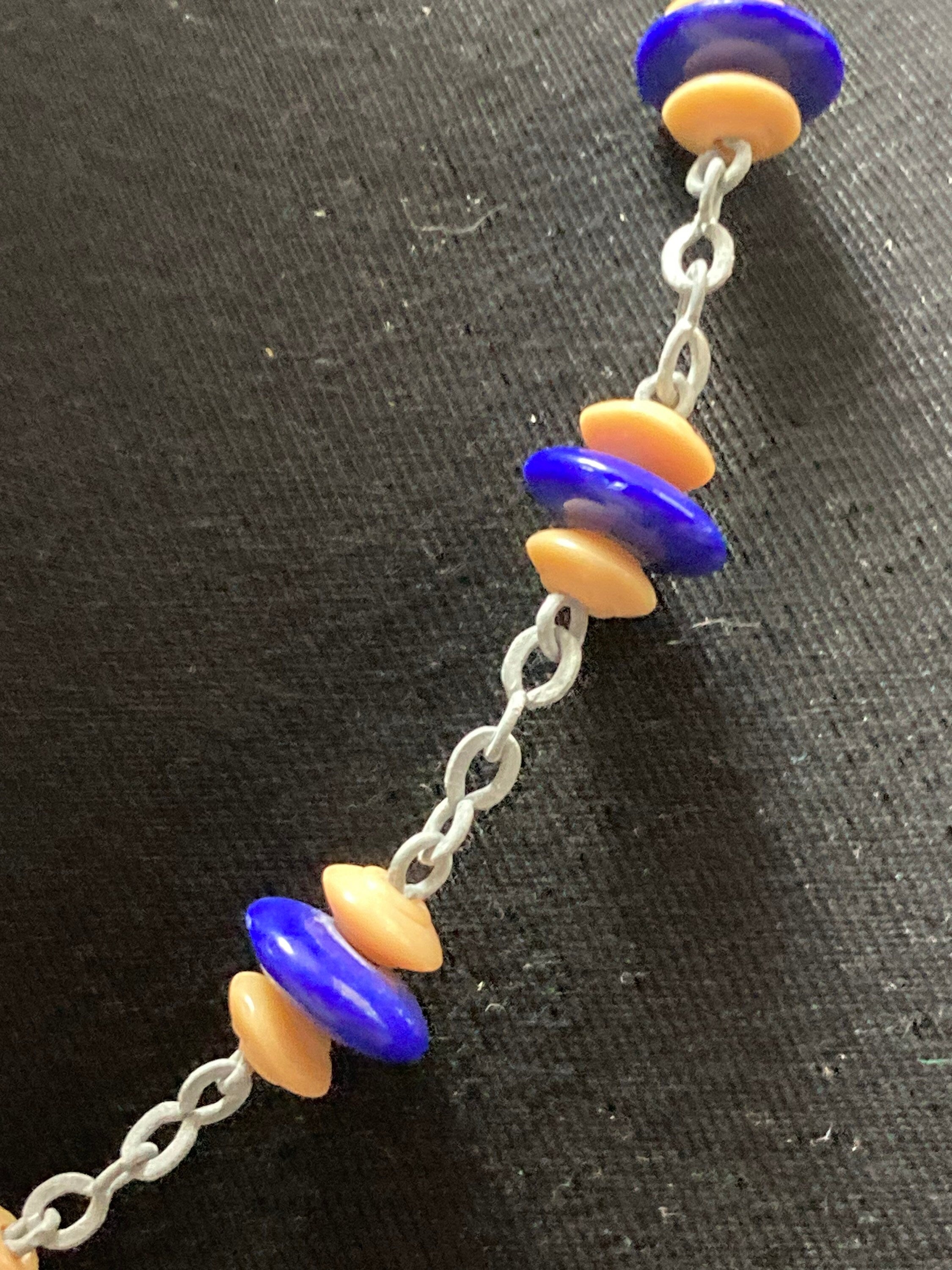 For restringing Vintage Art Deco galalith necklace blue and beige rondelle beads old shop stock