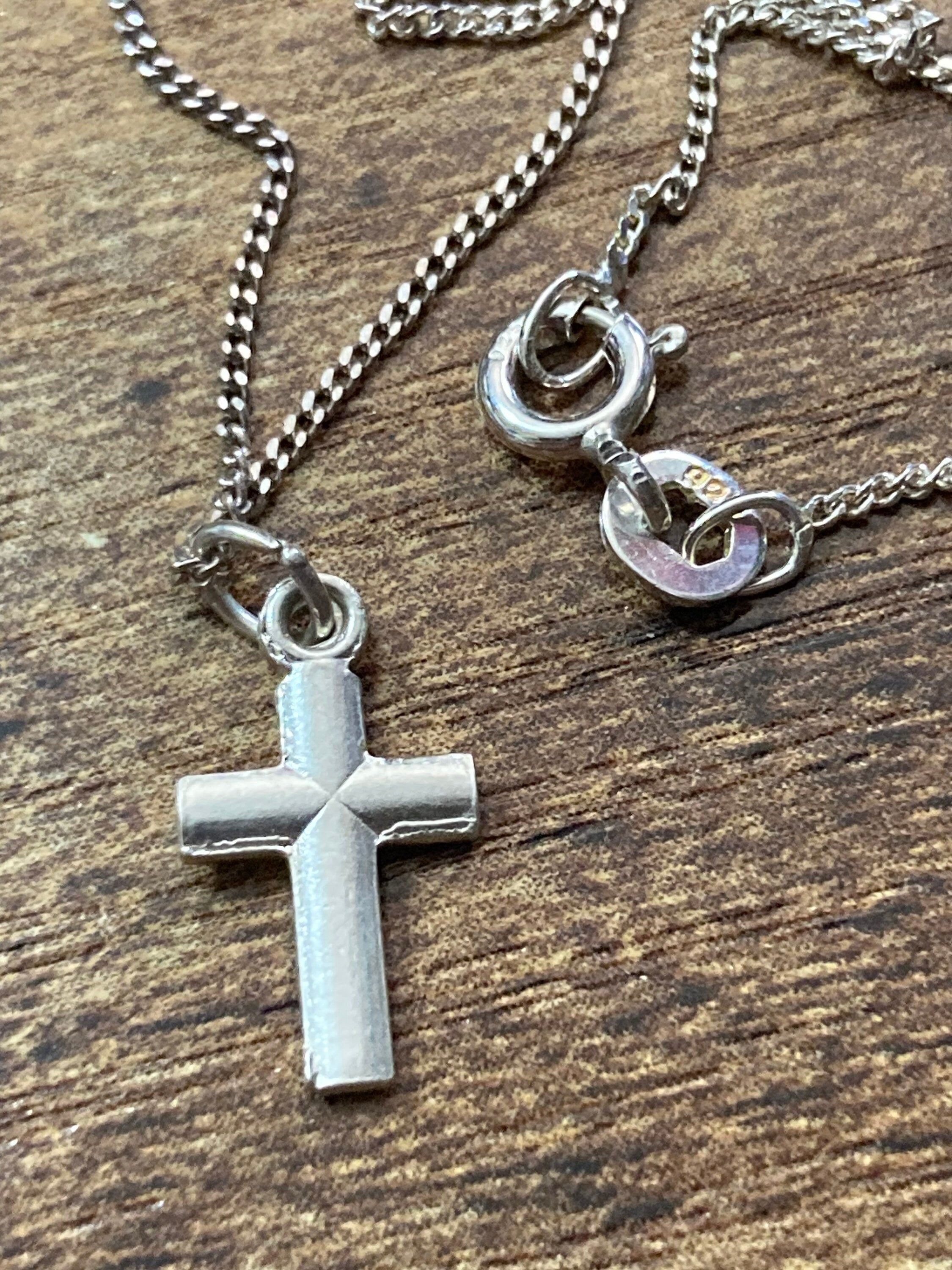 925 Sterling silver plain religious cross pendant necklace on chain