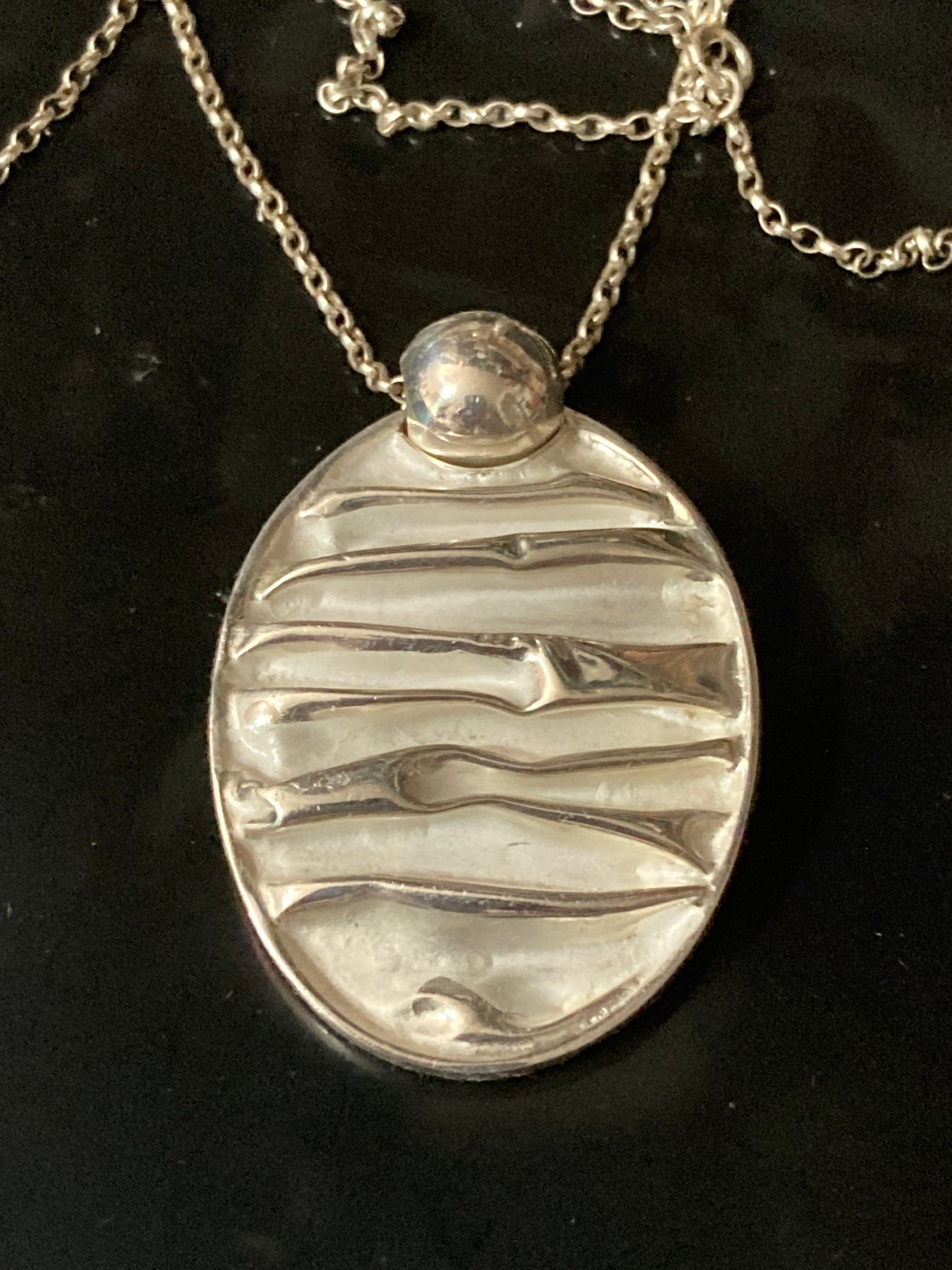 Hallmarked 925 Sterling silver brutalist ball link modernist  pendant necklace on chain