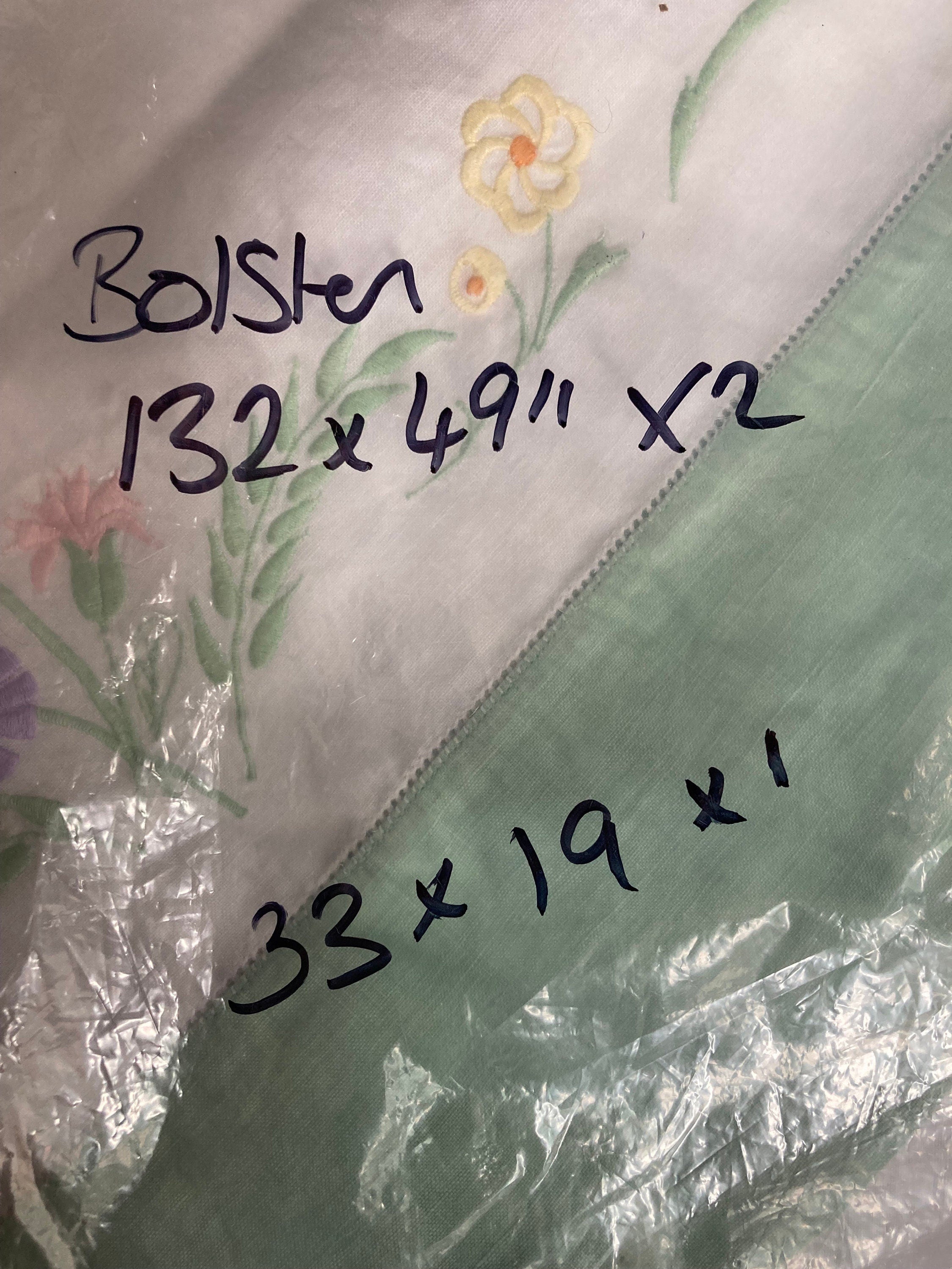 Vintage Embroidered Floral Pillowcase Set: Green & Yellow Cotton