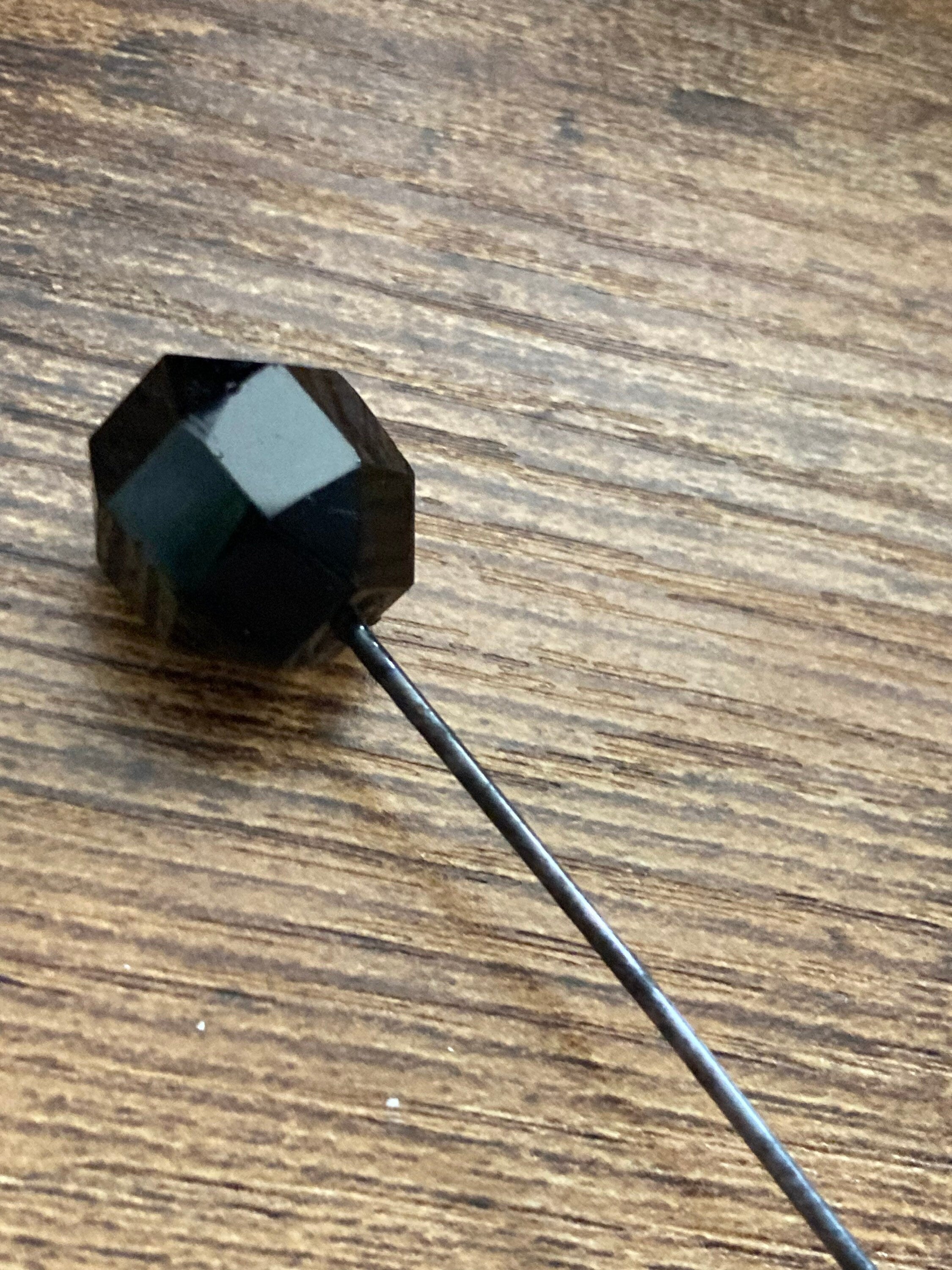 True Art Deco French jet glass jabot hat flash hair pin