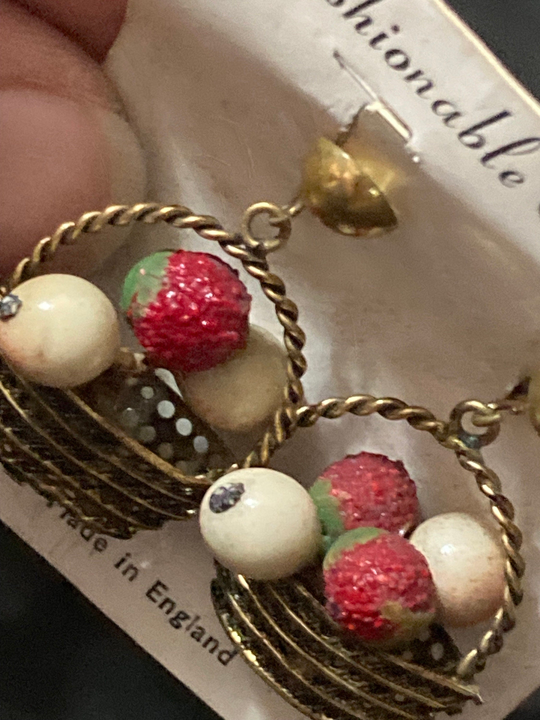 Antique gold tone FRUIT Basket clip on earrings 1930s Art Deco