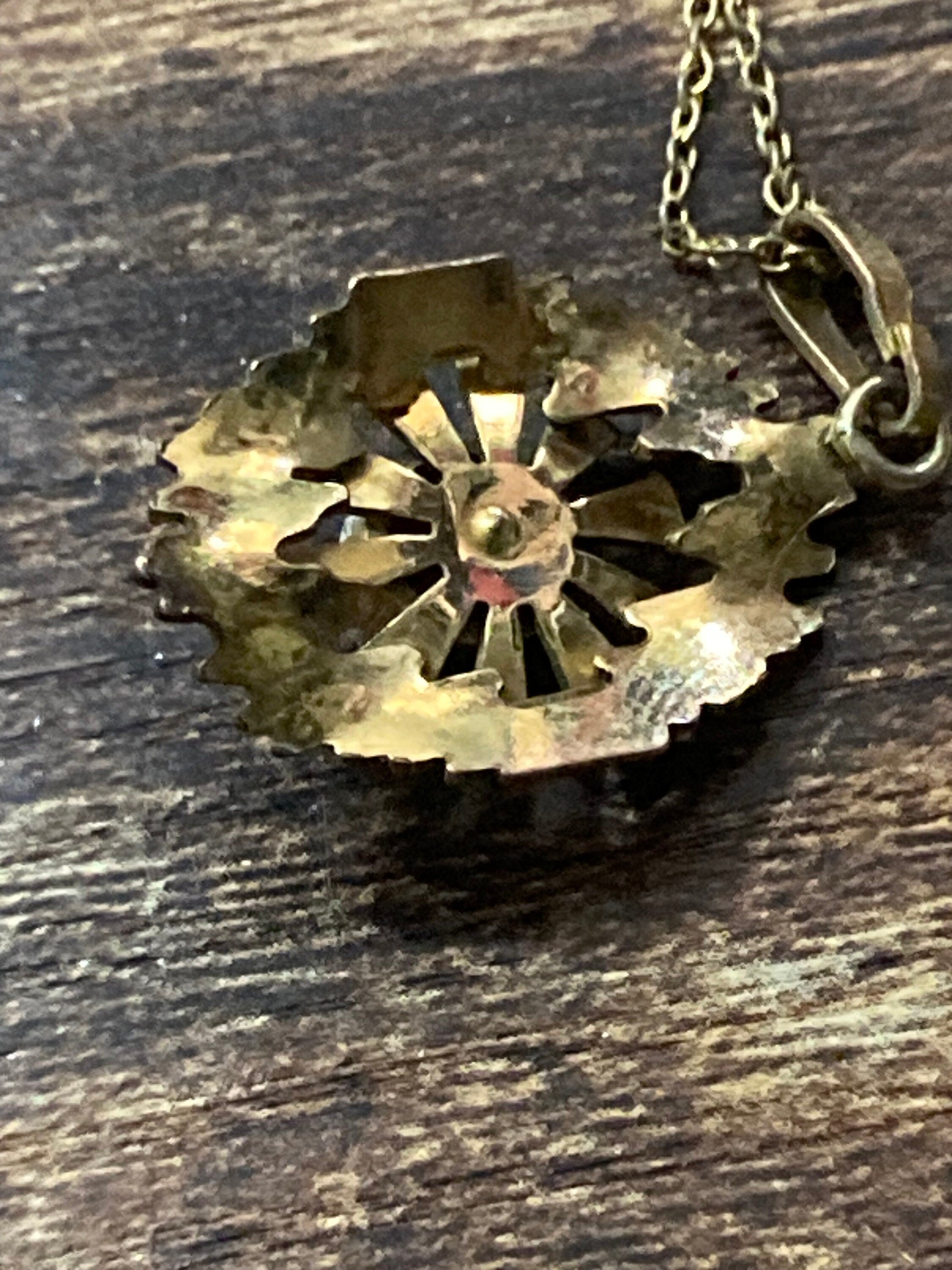Vintage gold plated cognac brown rhinestone pendant necklace and chain stamped foreign