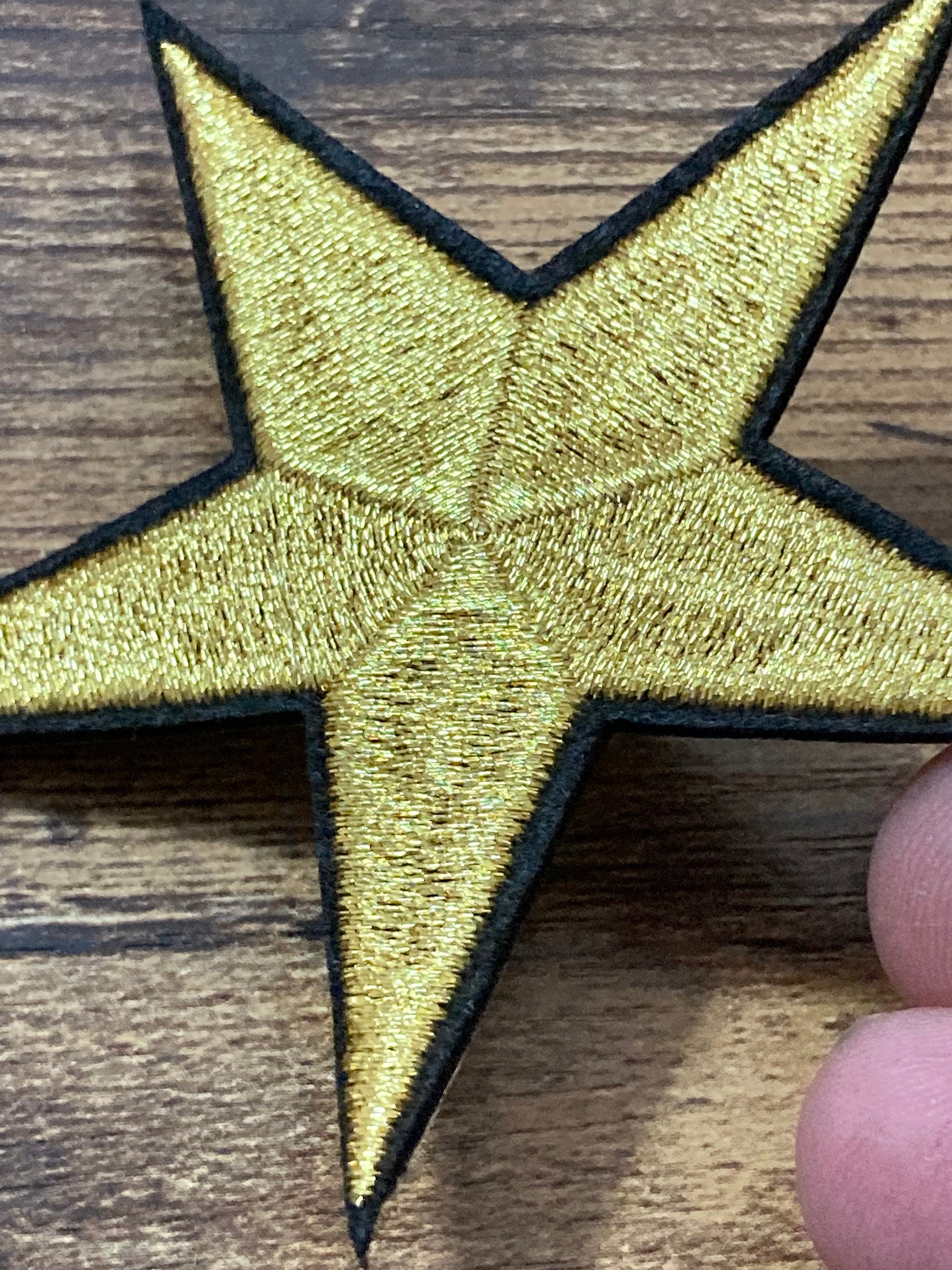 Set of 5 embroidered gold stars 7.5cm iron on patch appliqué sewing