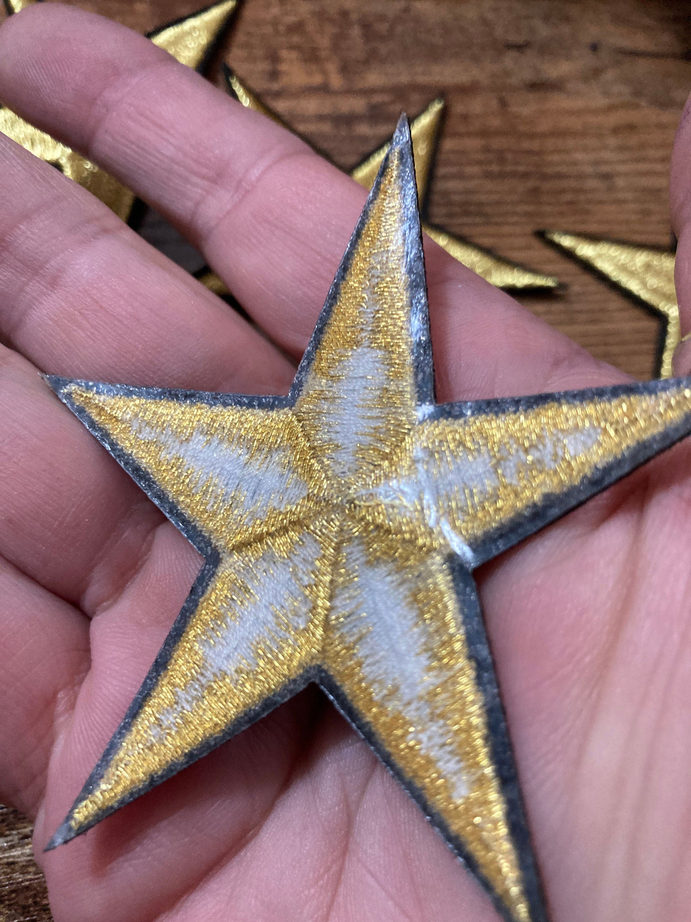 Set of 5 embroidered gold stars 7.5cm iron on patch appliqué sewing