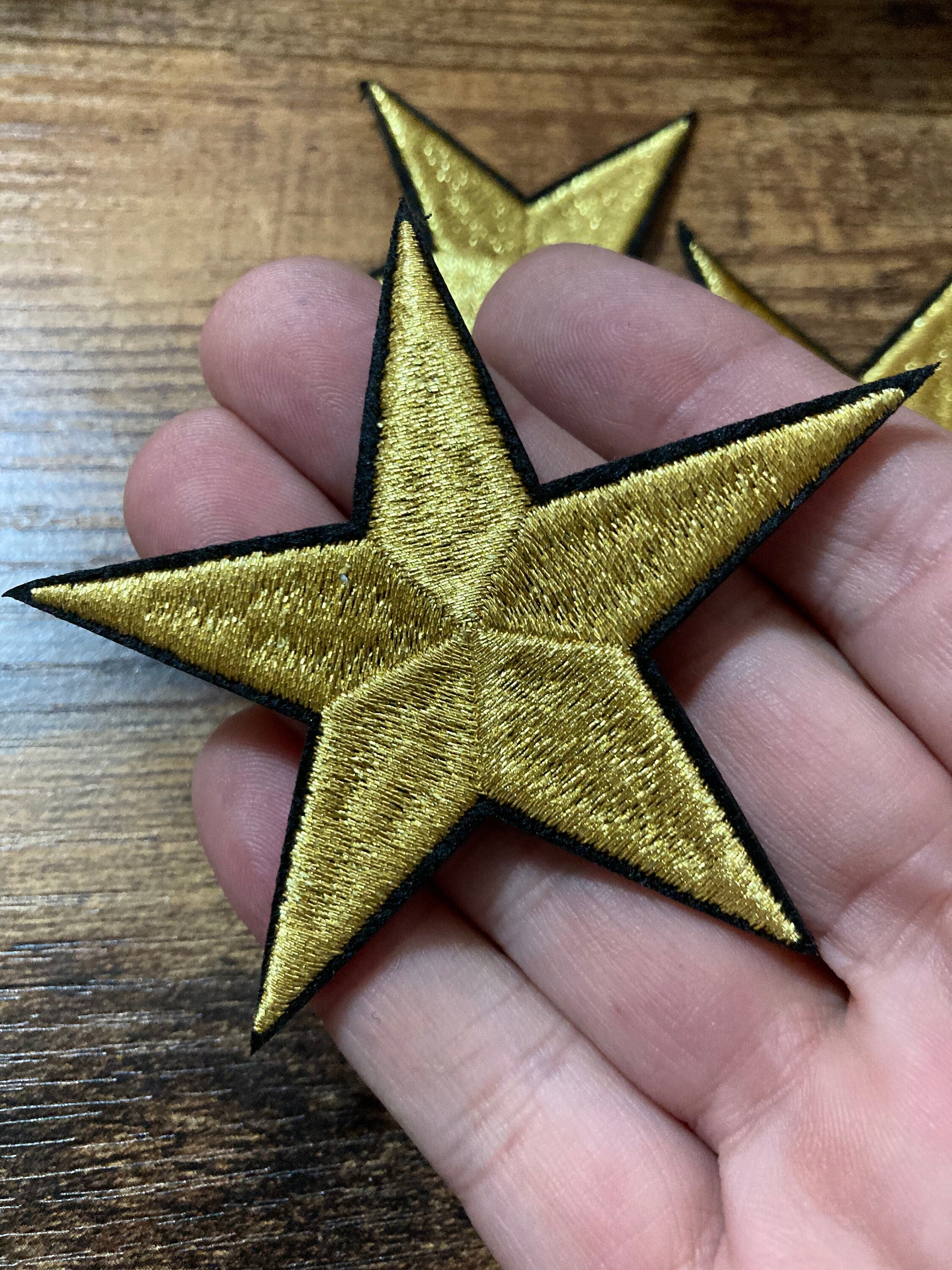 Set of 5 embroidered gold stars 7.5cm iron on patch appliqué sewing