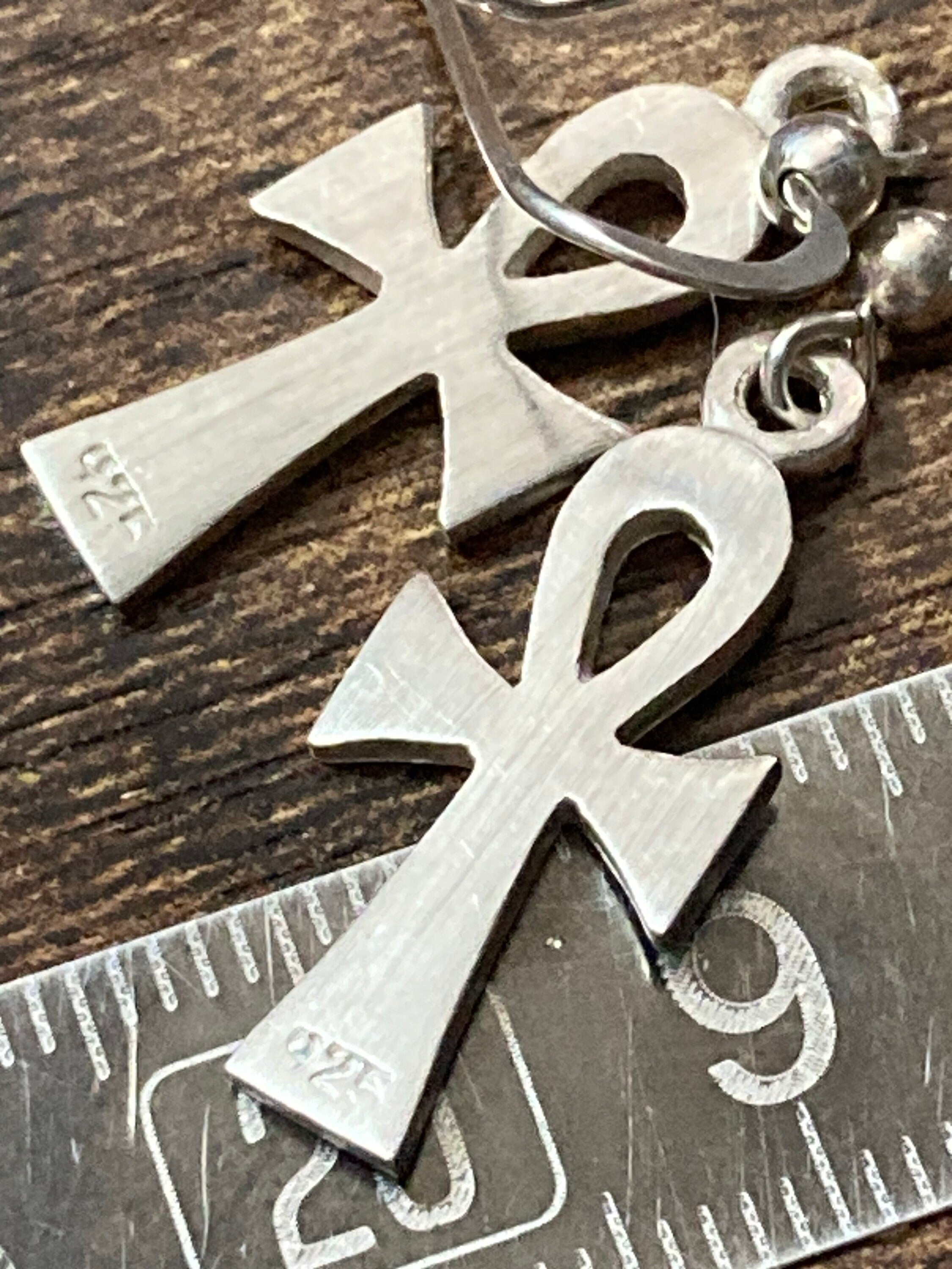 925 Sterling silver small dangly cross religious earrings pierced 2.5cm 3.3 Grams