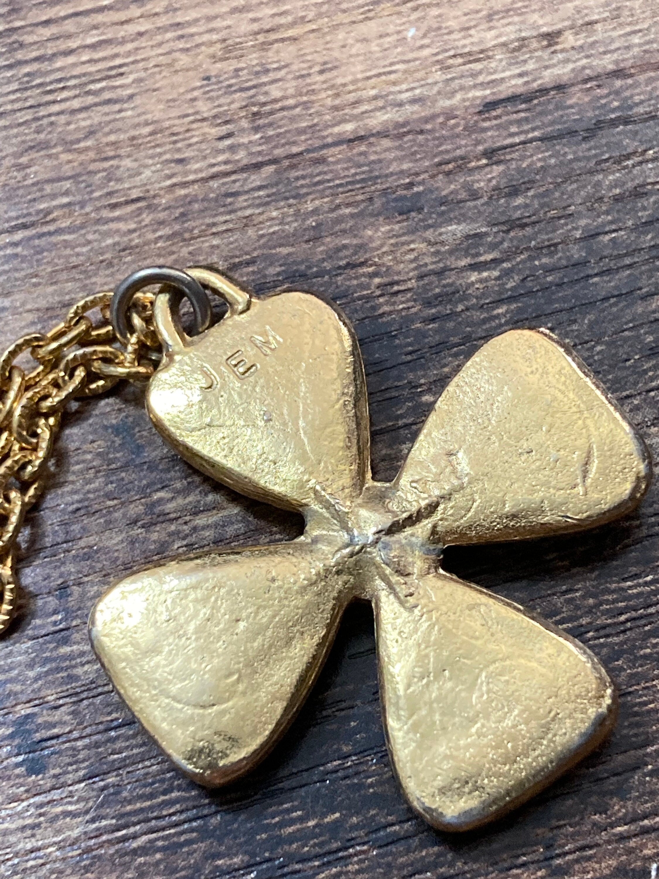 Signed JEM Retro Pearl Chip Cross Pendant - Gold Tone Chain