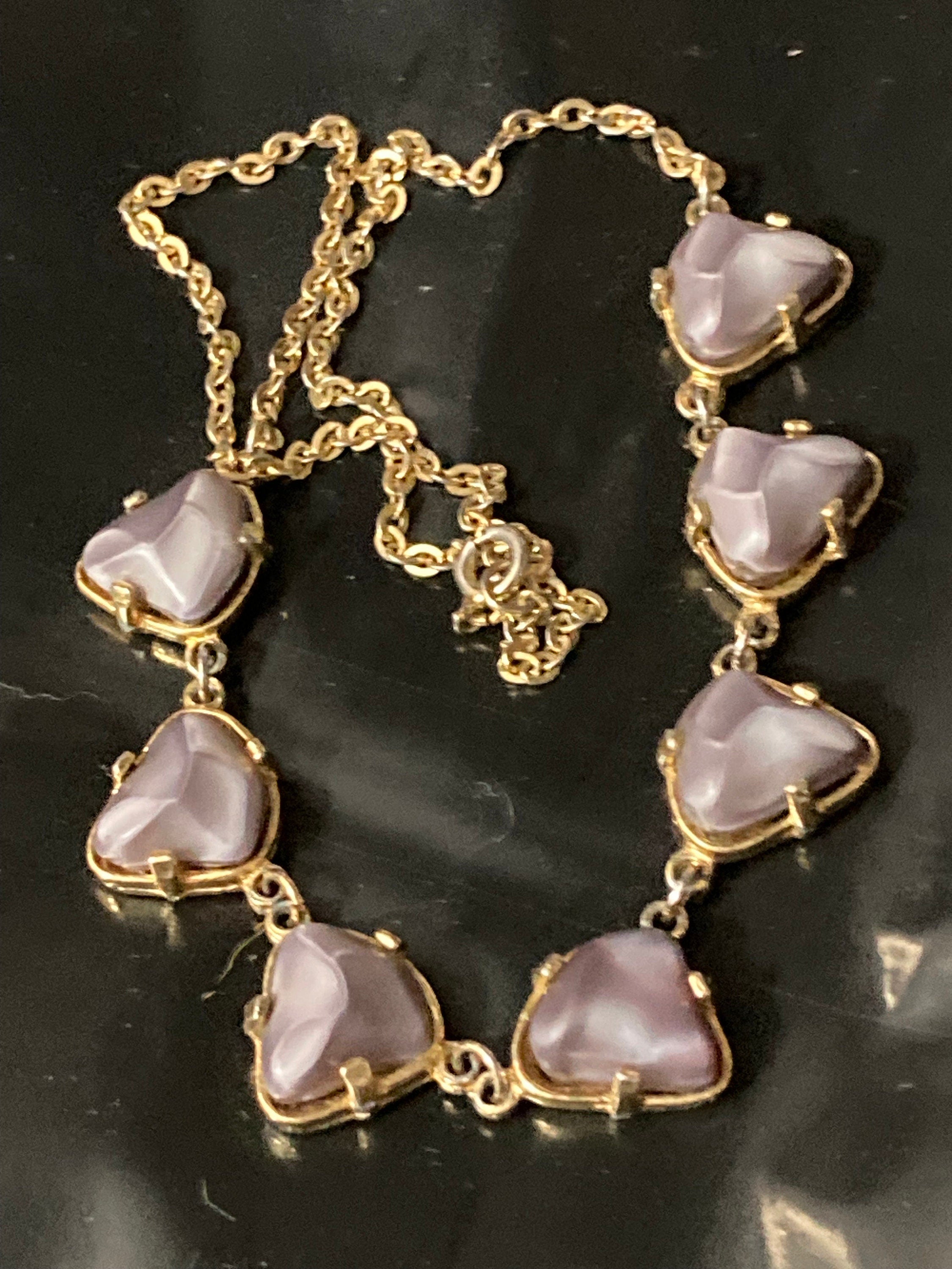 Vintage light dusky purple cabochon necklace 43.5cm long