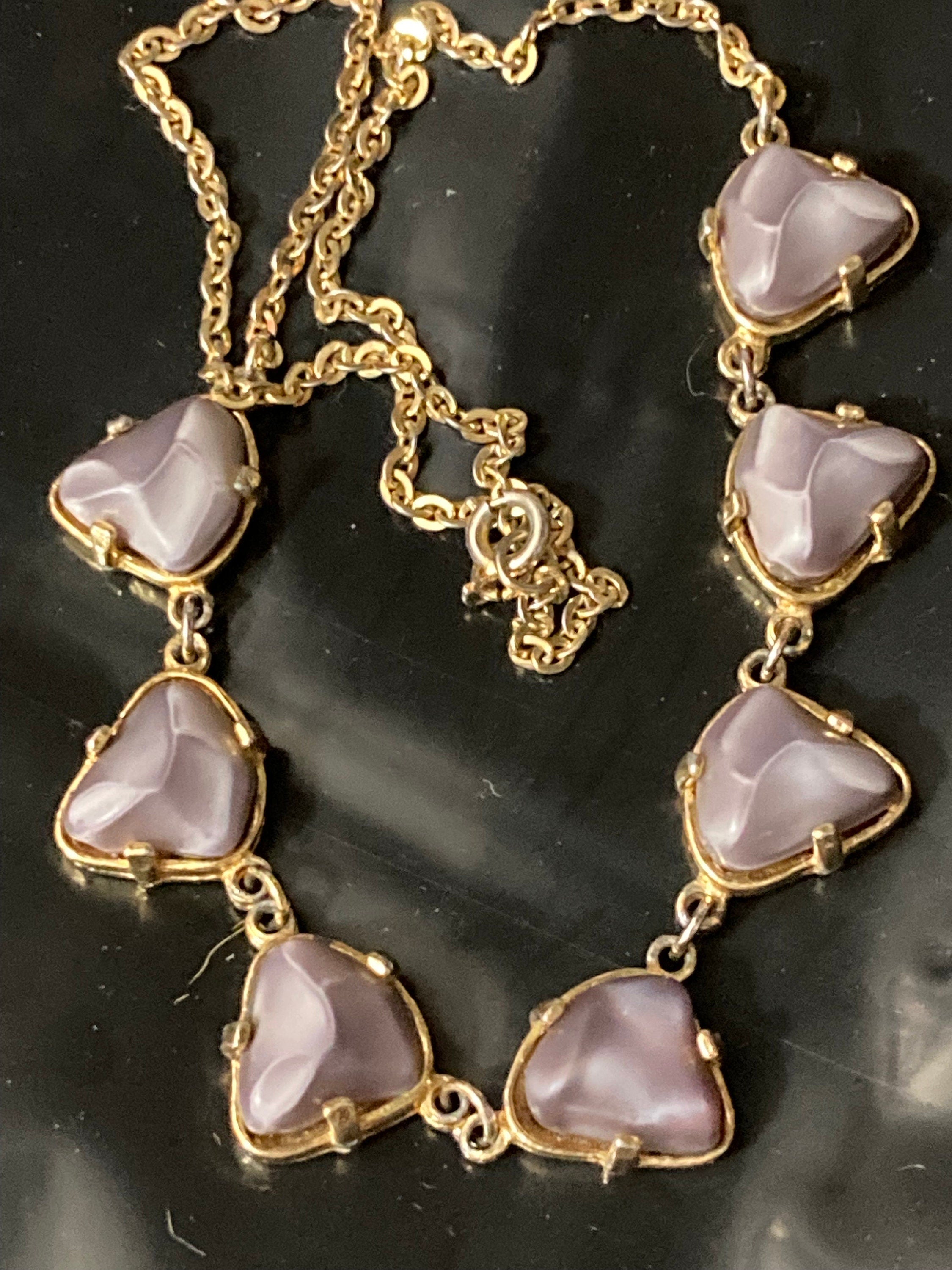 Vintage light dusky purple cabochon necklace 43.5cm long