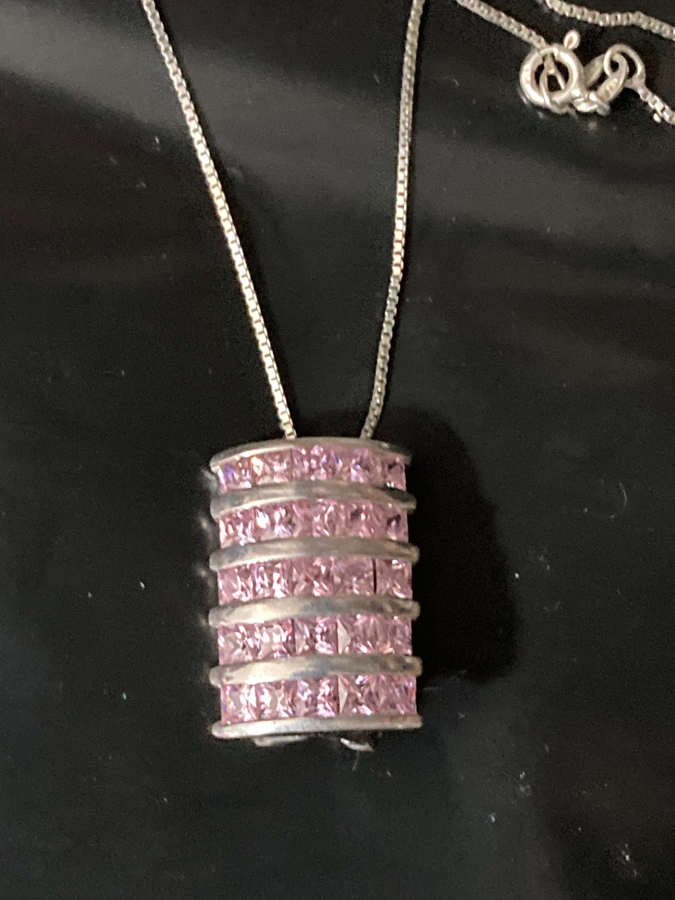925 sterling silver pink diamanté Crystal modernist pendant on a chain