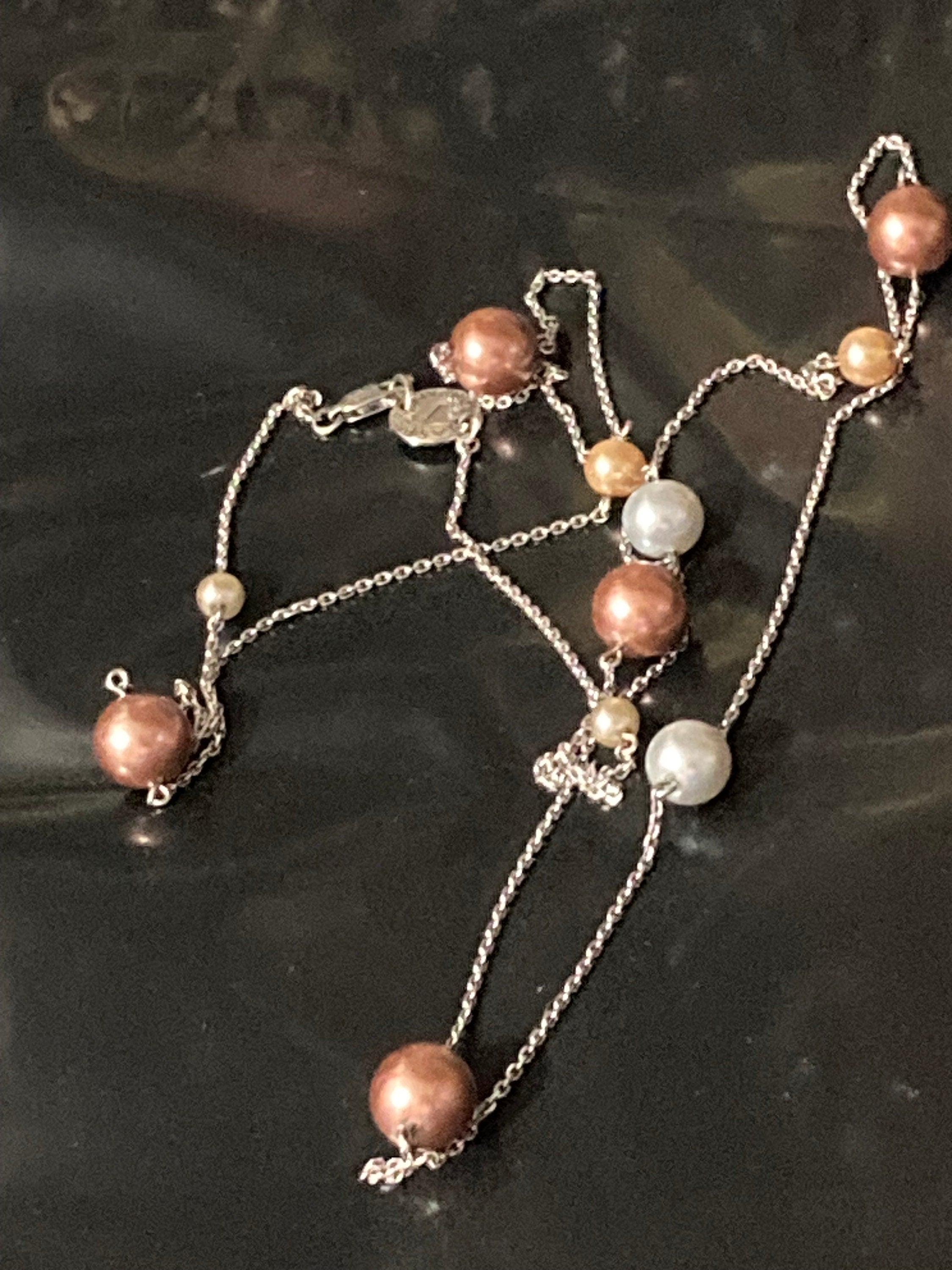 Signed jasper Conran brown pearl station necklace 925 sterling silver
