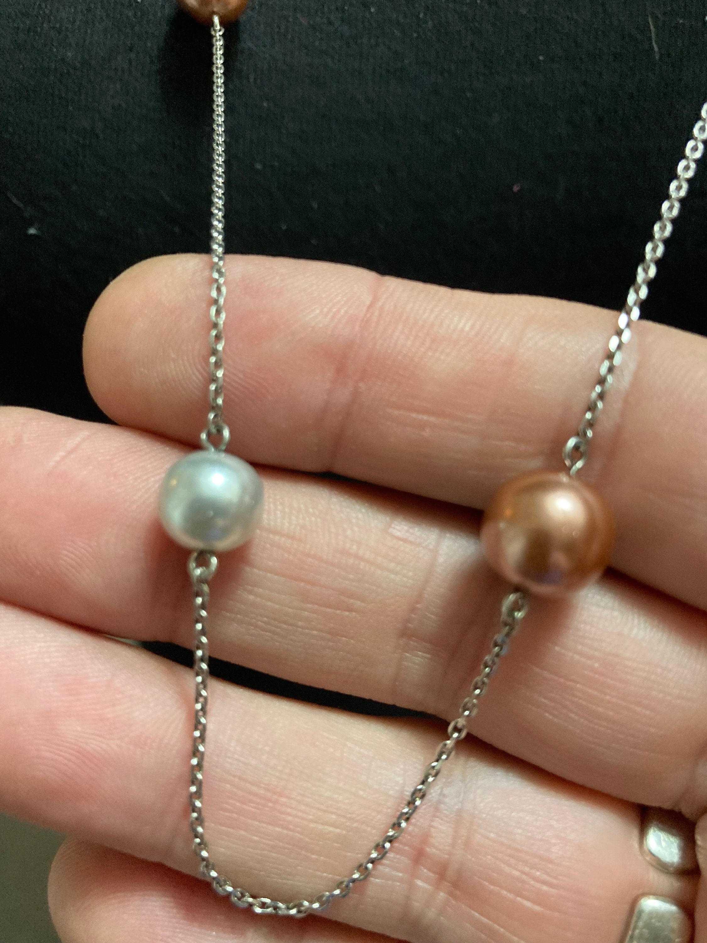 Signed jasper Conran brown pearl station necklace 925 sterling silver