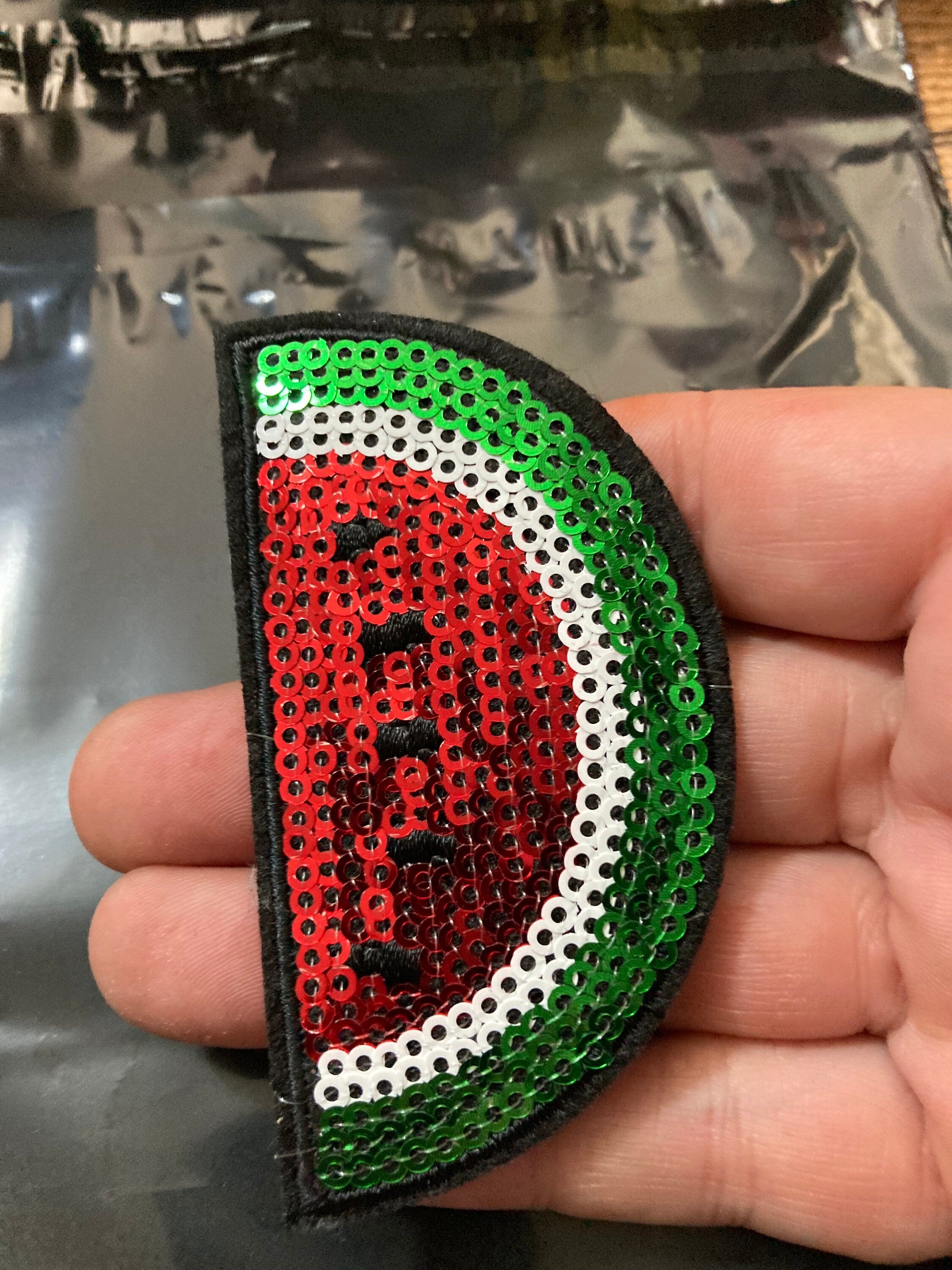 iron on fruit watermelon sequin patch 8 x 4cm sewing applique