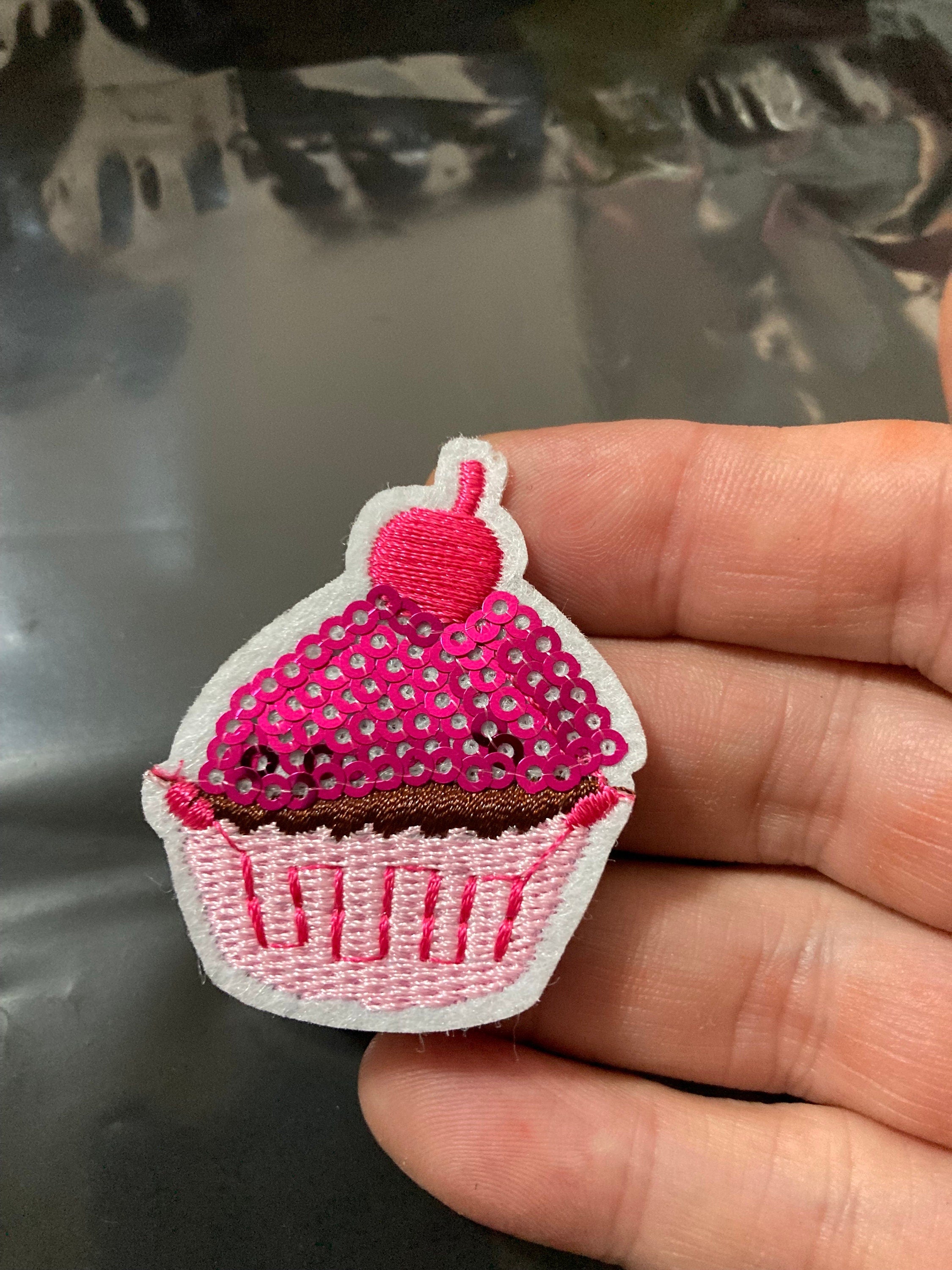 iron on bright pink cupcake sequin patch 4 x 4cm sewing applique