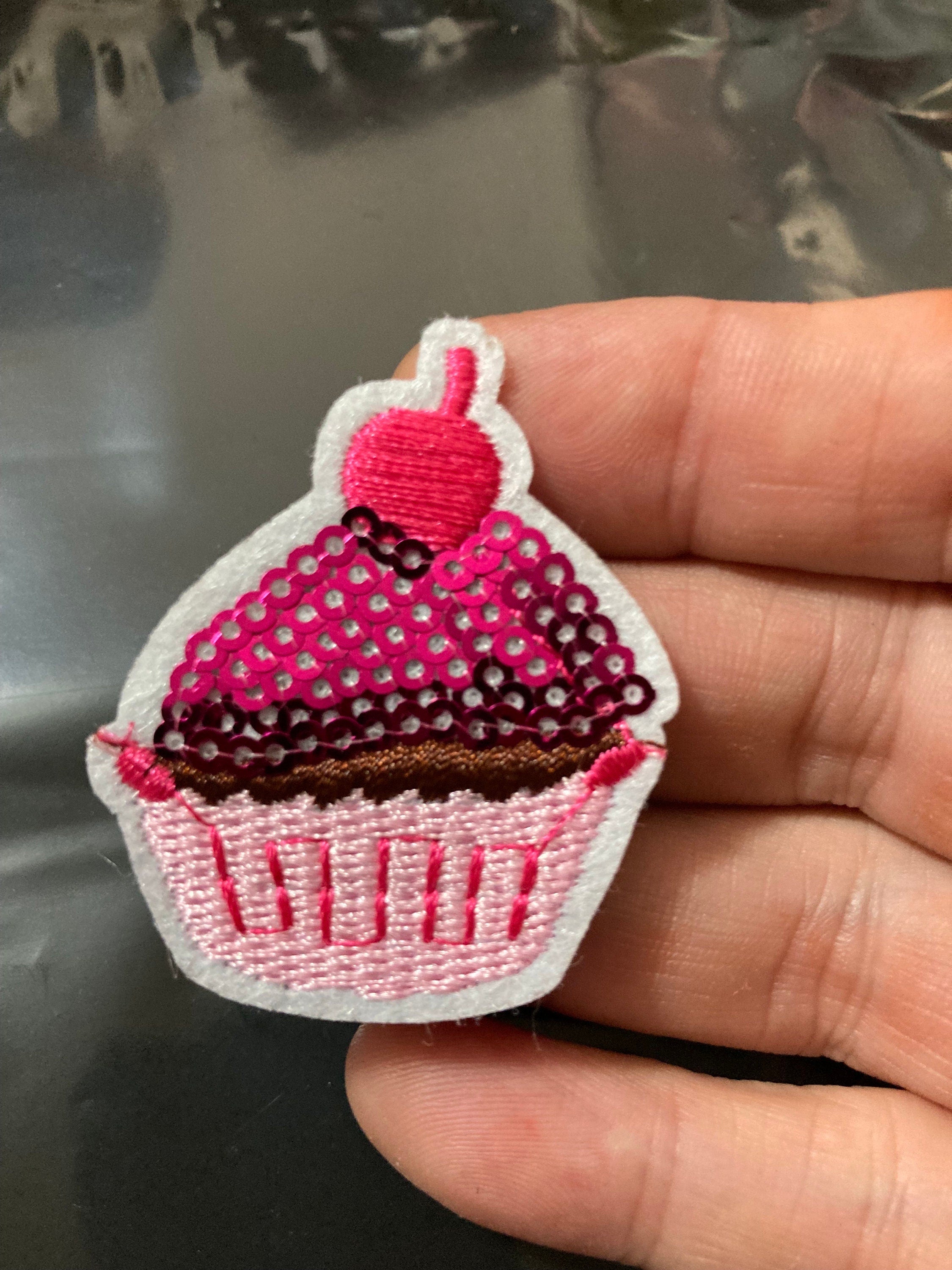 iron on bright pink cupcake sequin patch 4 x 4cm sewing applique