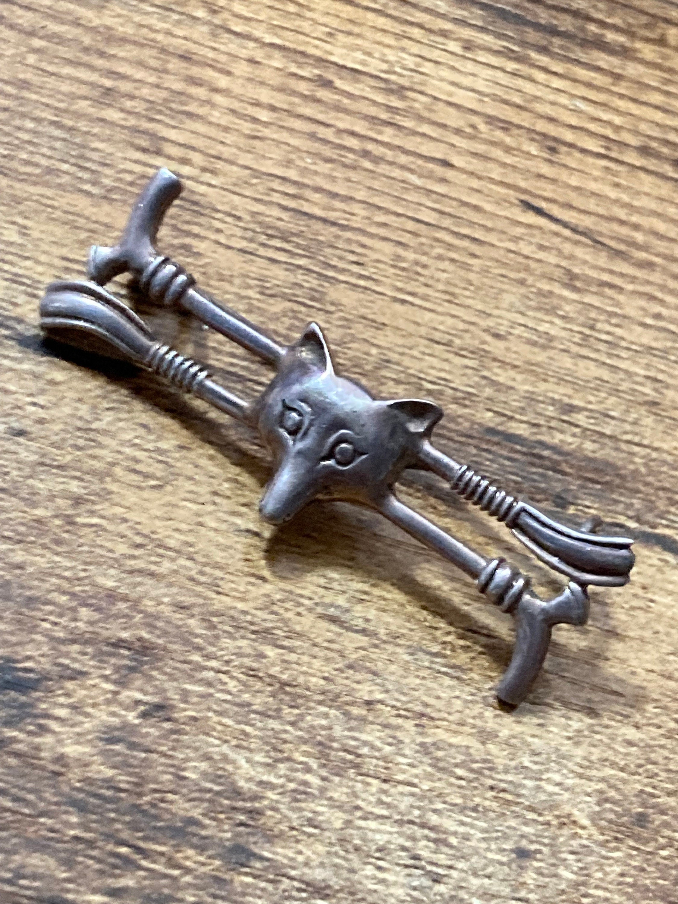 Vintage fox head bar brooch 925 sterling silver