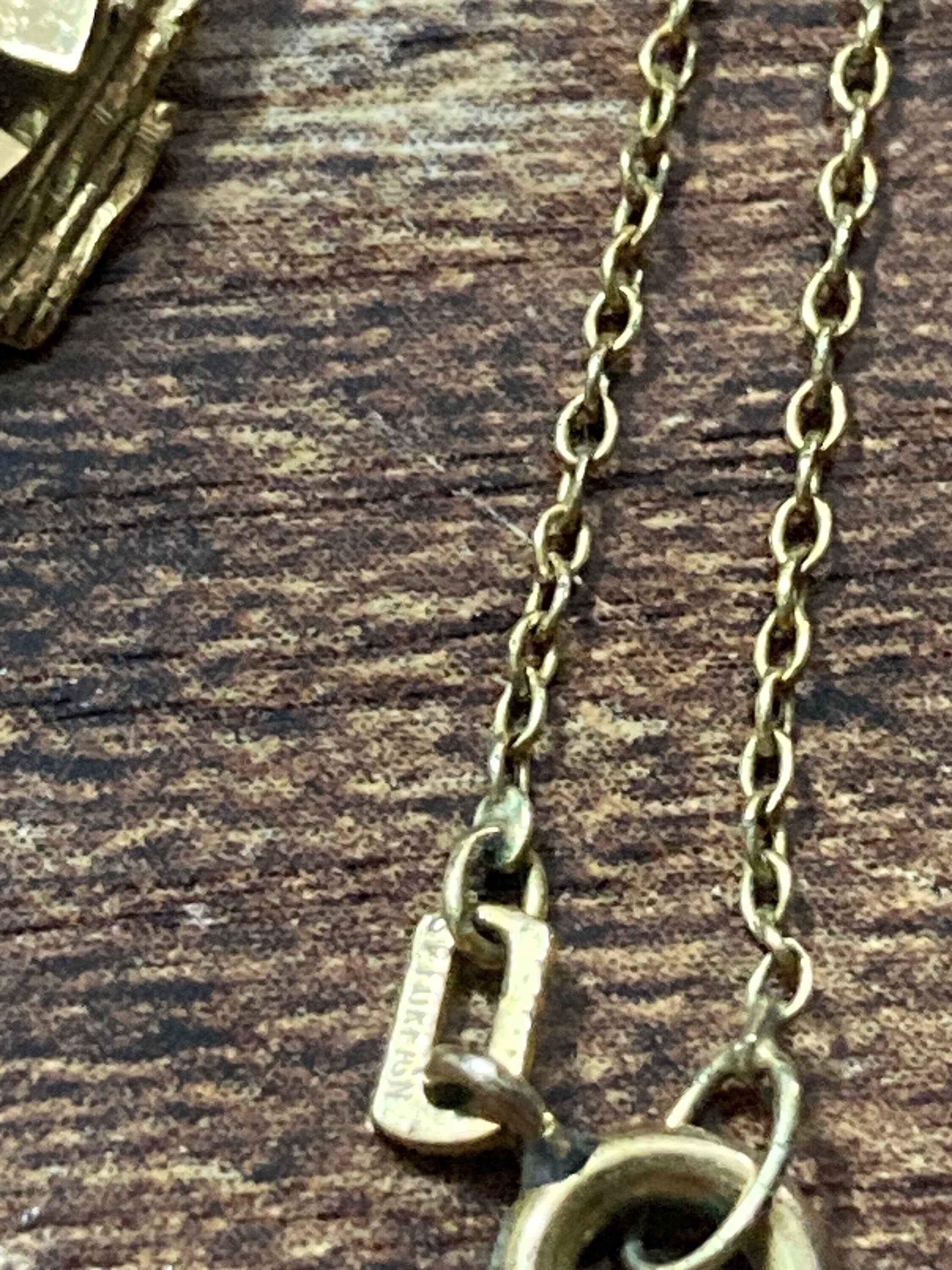 Vintage gold plated cognac brown rhinestone pendant necklace and chain stamped foreign