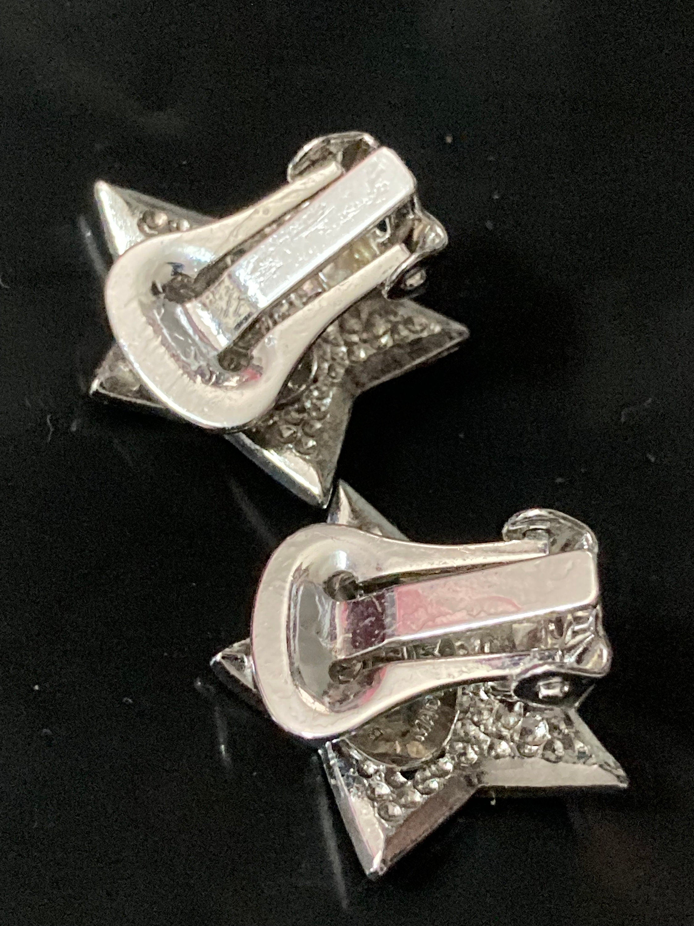 Signed BB Italy Star Clip On Earrings: Gold & Silver Tone Diamanté