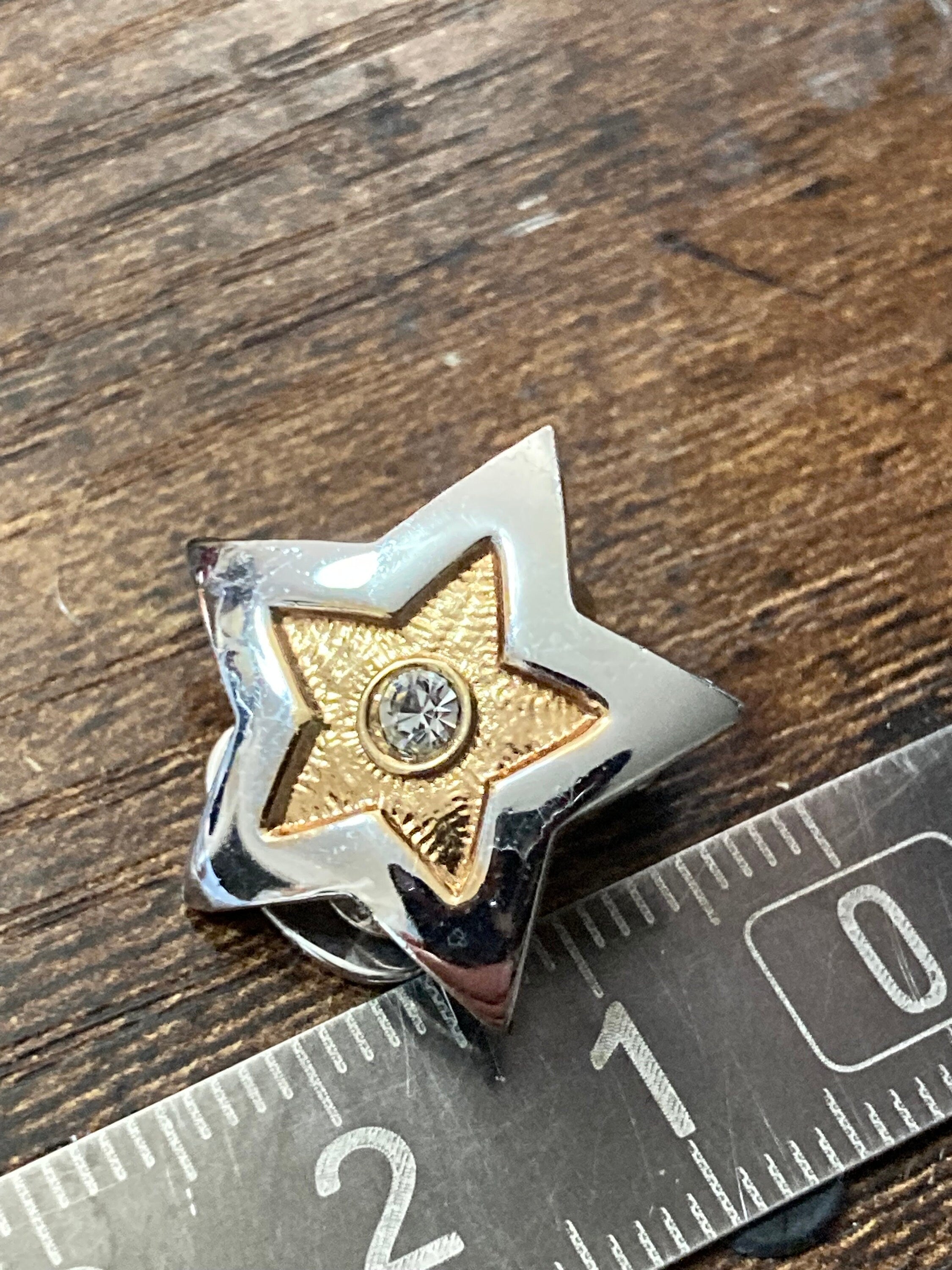 Signed BB Italy Star Clip On Earrings: Gold & Silver Tone Diamanté