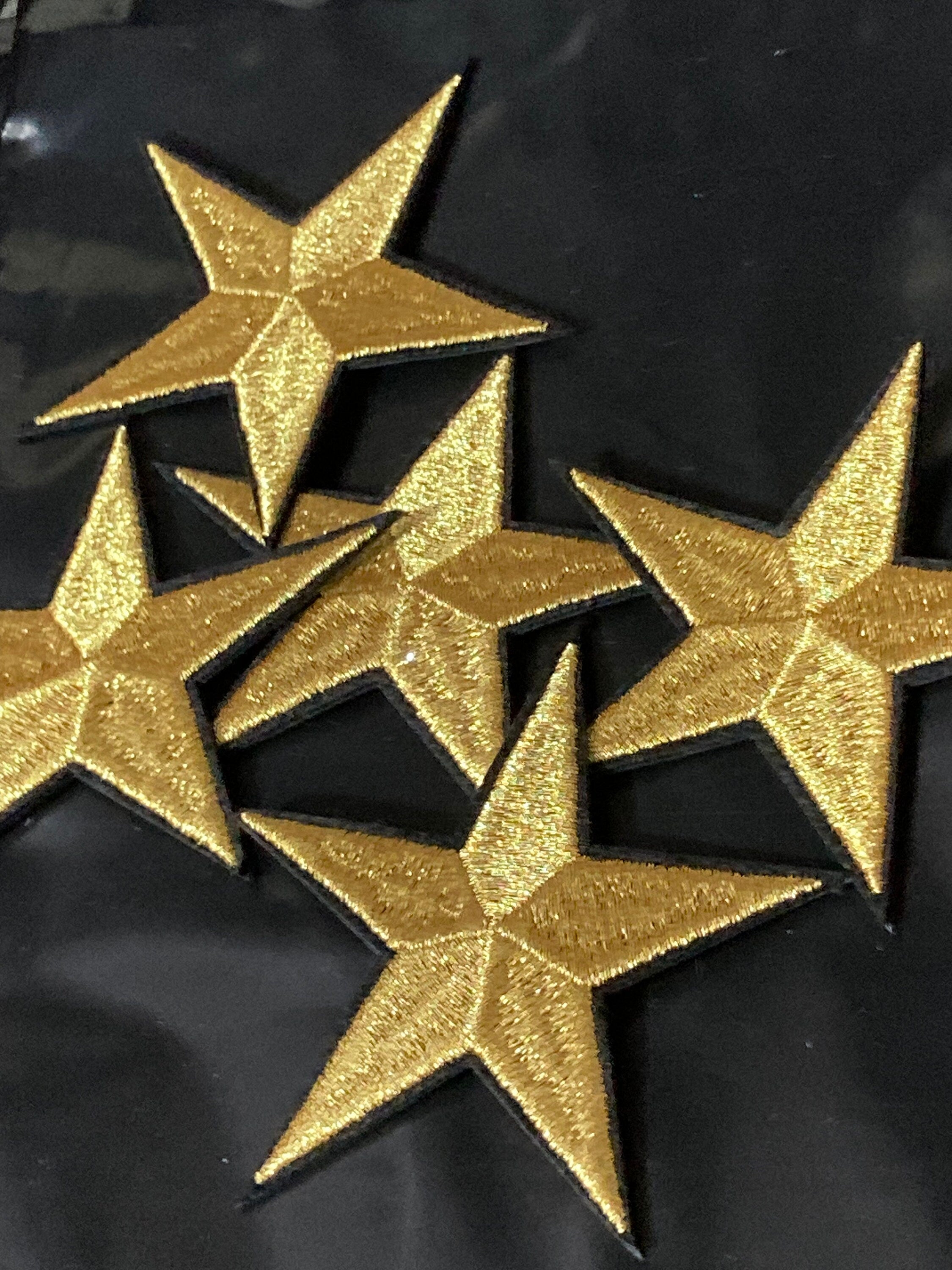 Set of 5 embroidered gold stars 7.5cm iron on patch appliqué sewing