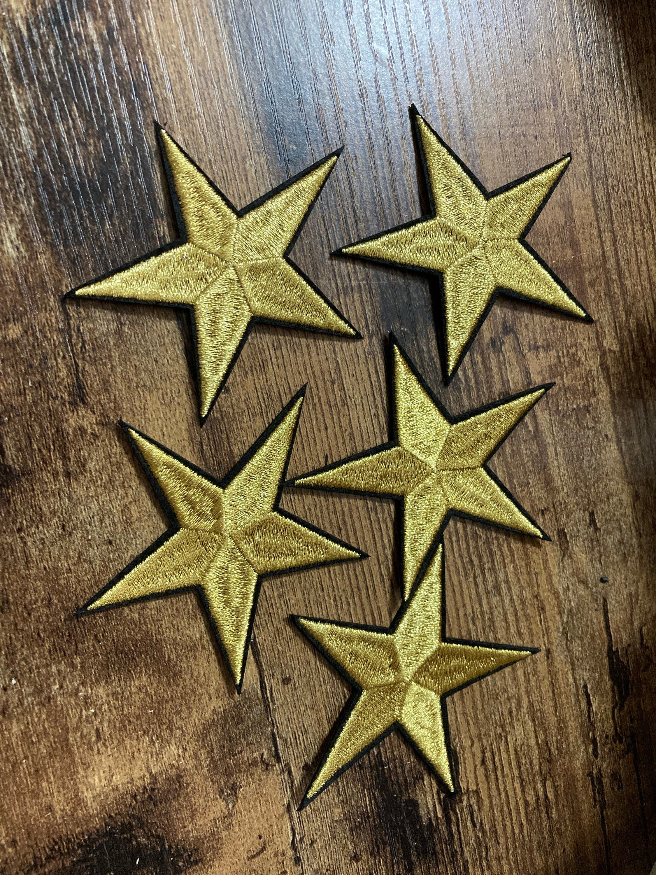 Set of 5 embroidered gold stars 7.5cm iron on patch appliqué sewing