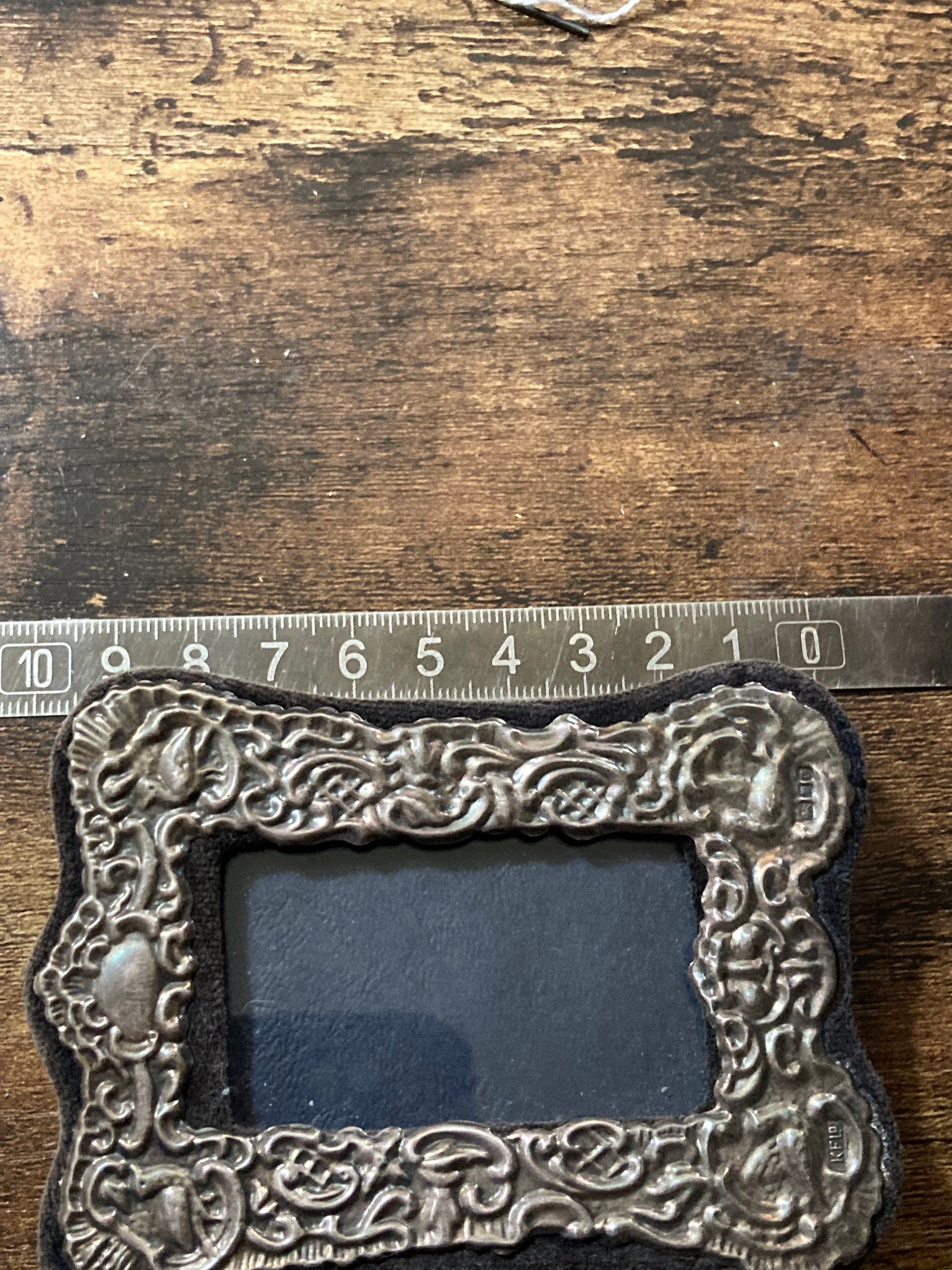 Embossed Sterling Silver Miniature Photo Frame - Blue Velvet Back