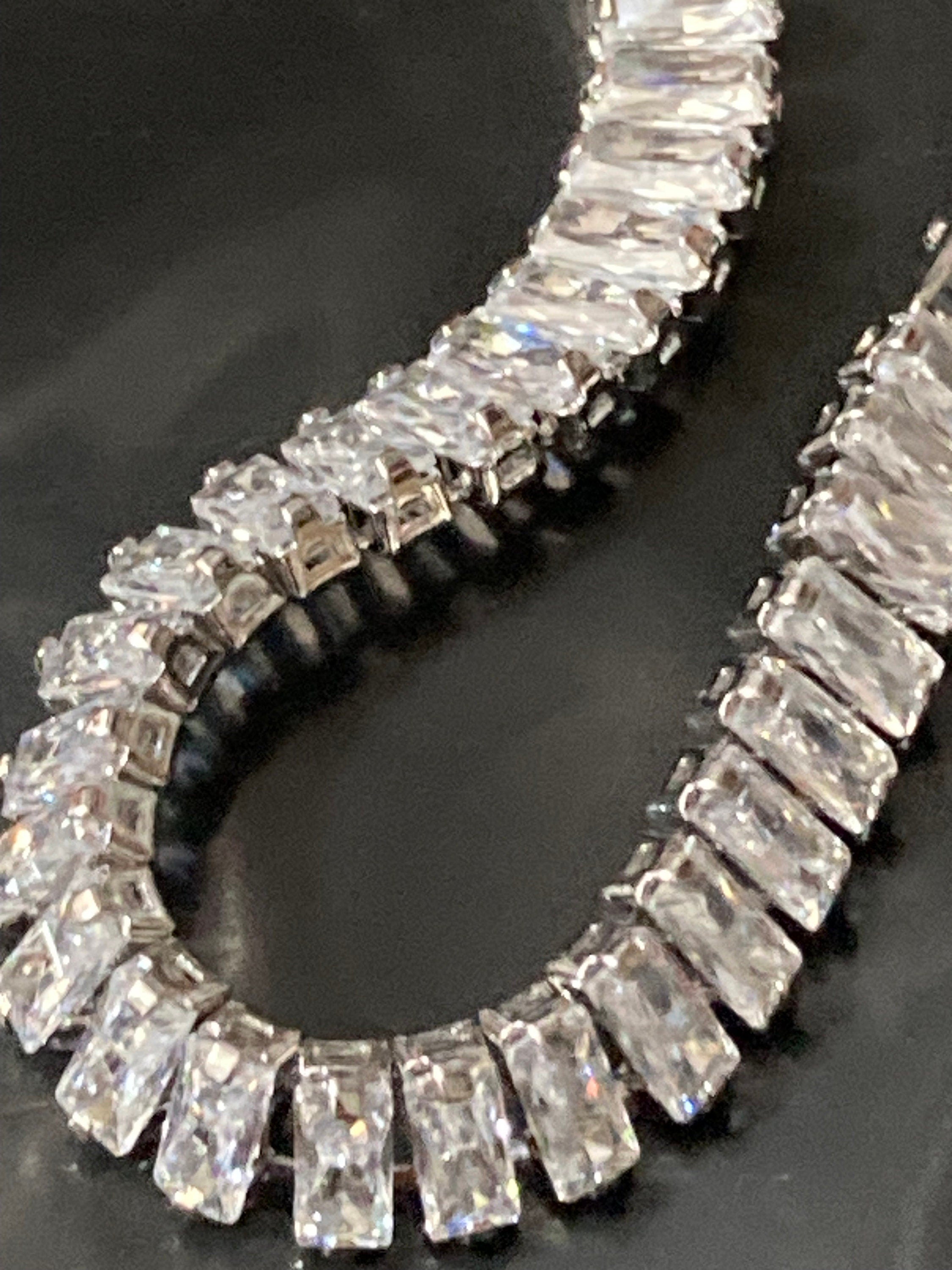 retro clear baguette diamanté Crystal bezel set silver plated tennis bracelet