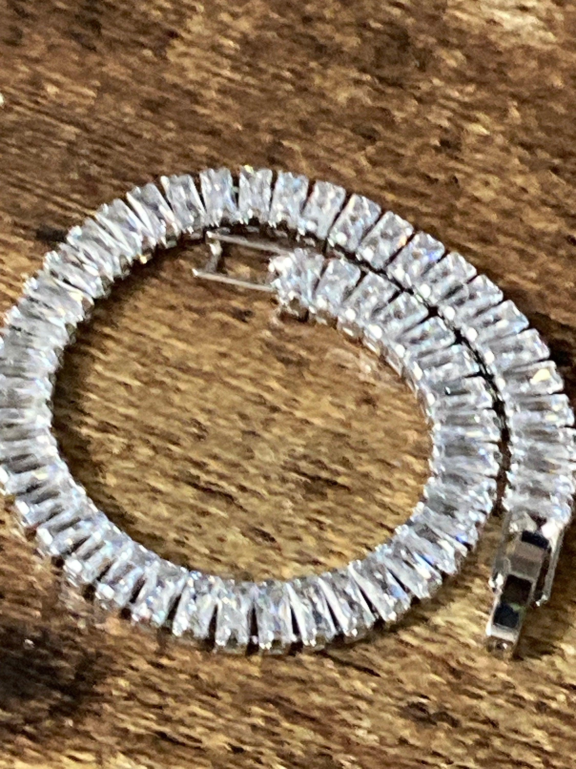 retro clear baguette diamanté Crystal bezel set silver plated tennis bracelet
