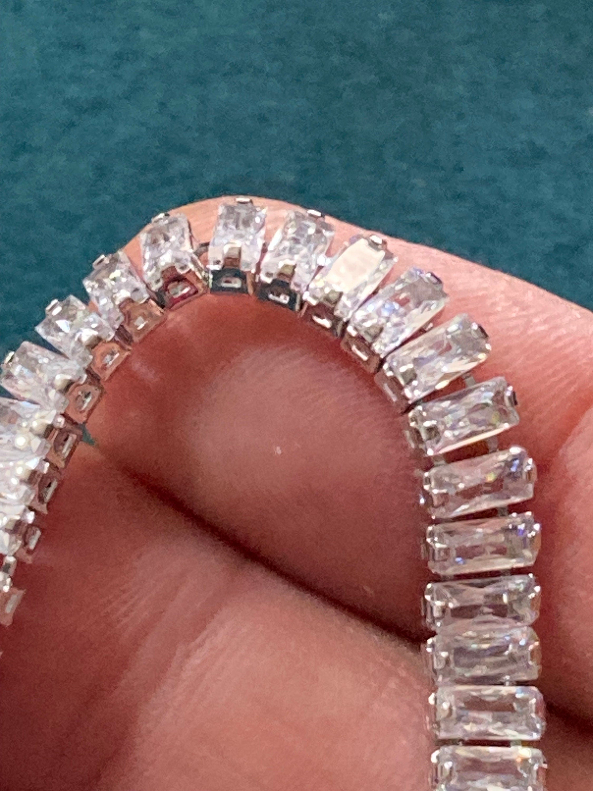 retro clear baguette diamanté Crystal bezel set silver plated tennis bracelet