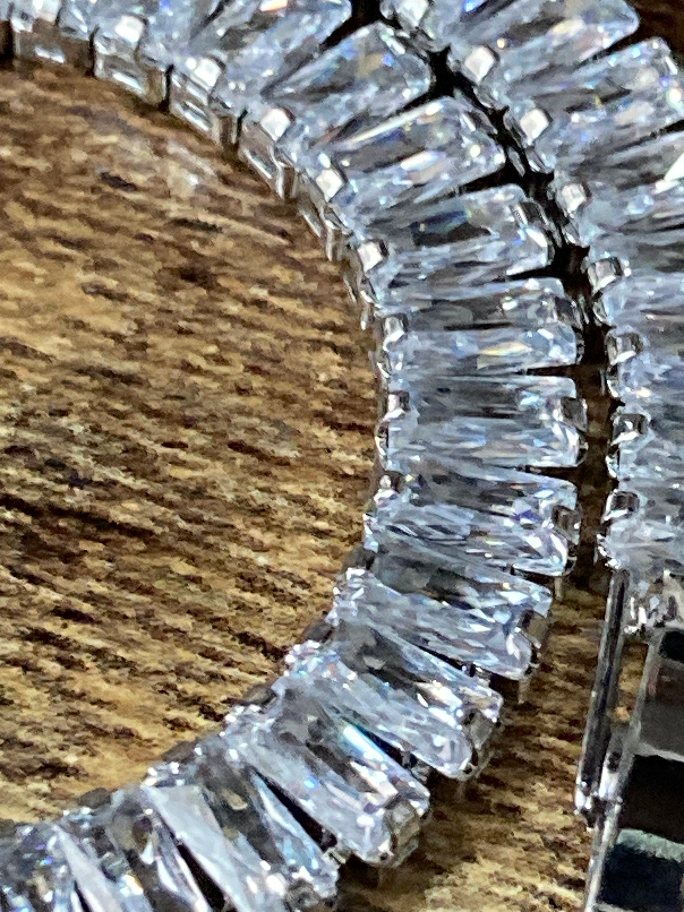 retro clear baguette diamanté Crystal bezel set silver plated tennis bracelet