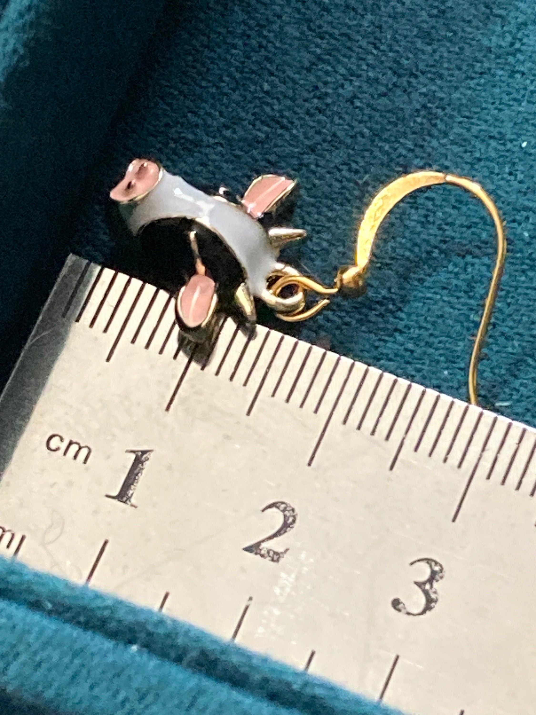 Small farmyard cow earrings black white enamel gold tone