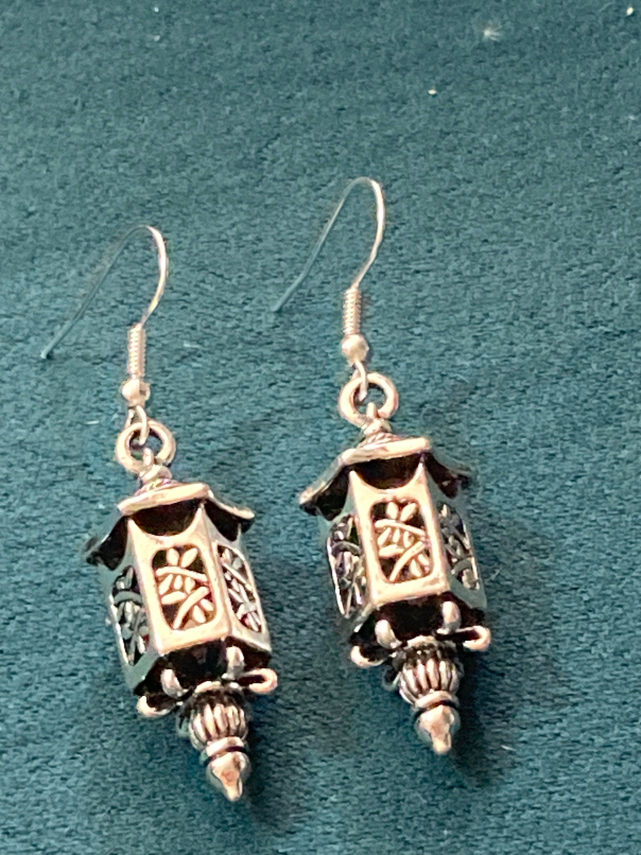 Chinese lantern silver tone drop earrings