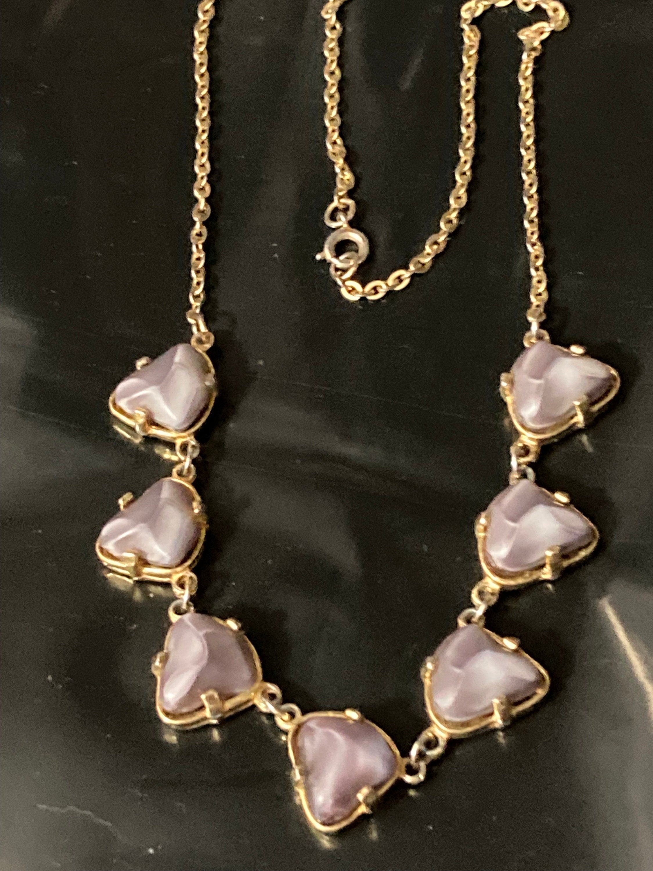 Vintage light dusky purple cabochon necklace 43.5cm long