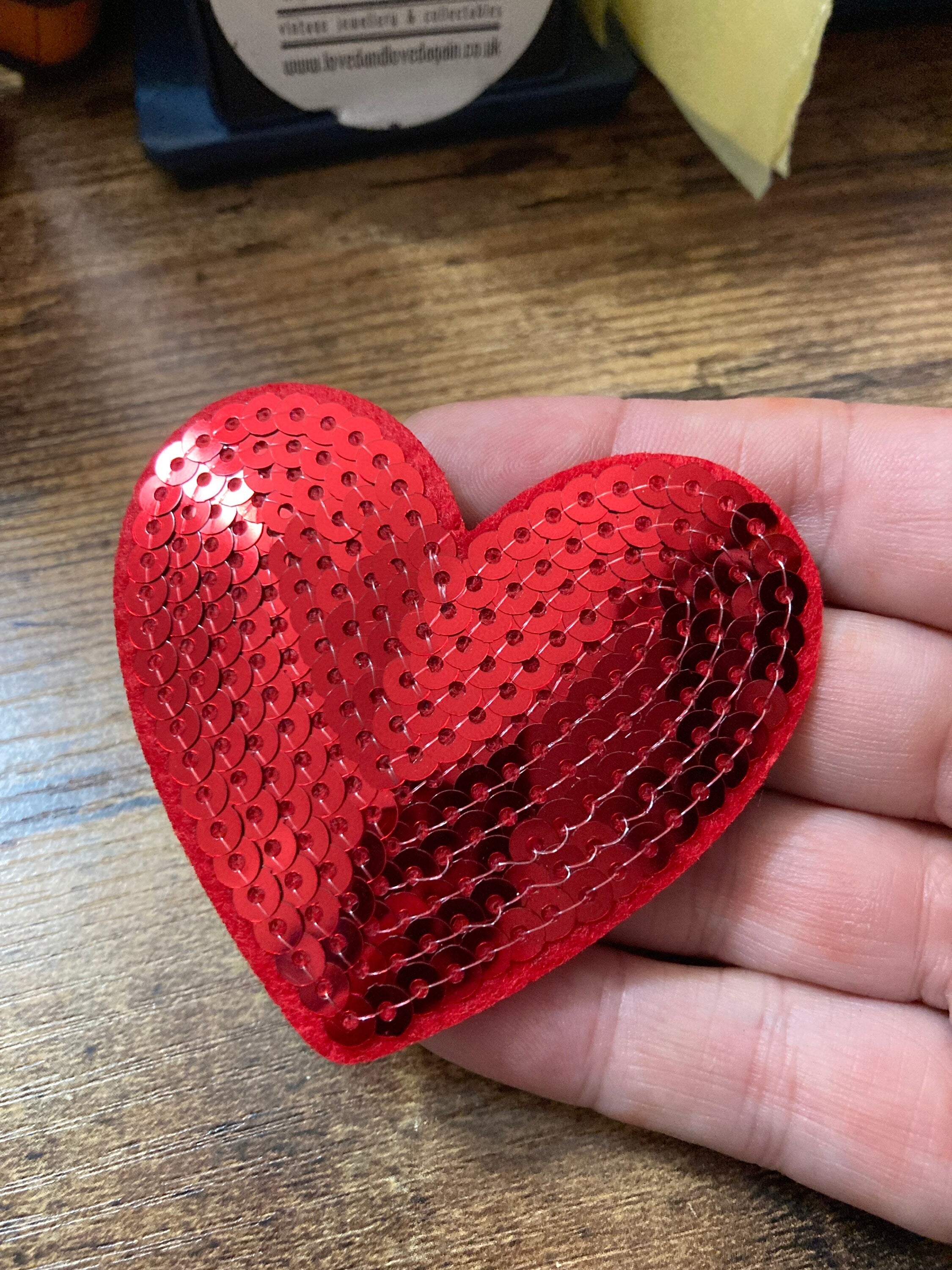 iron on bright red love heart sequin patch 7 x 7cm sewing applique