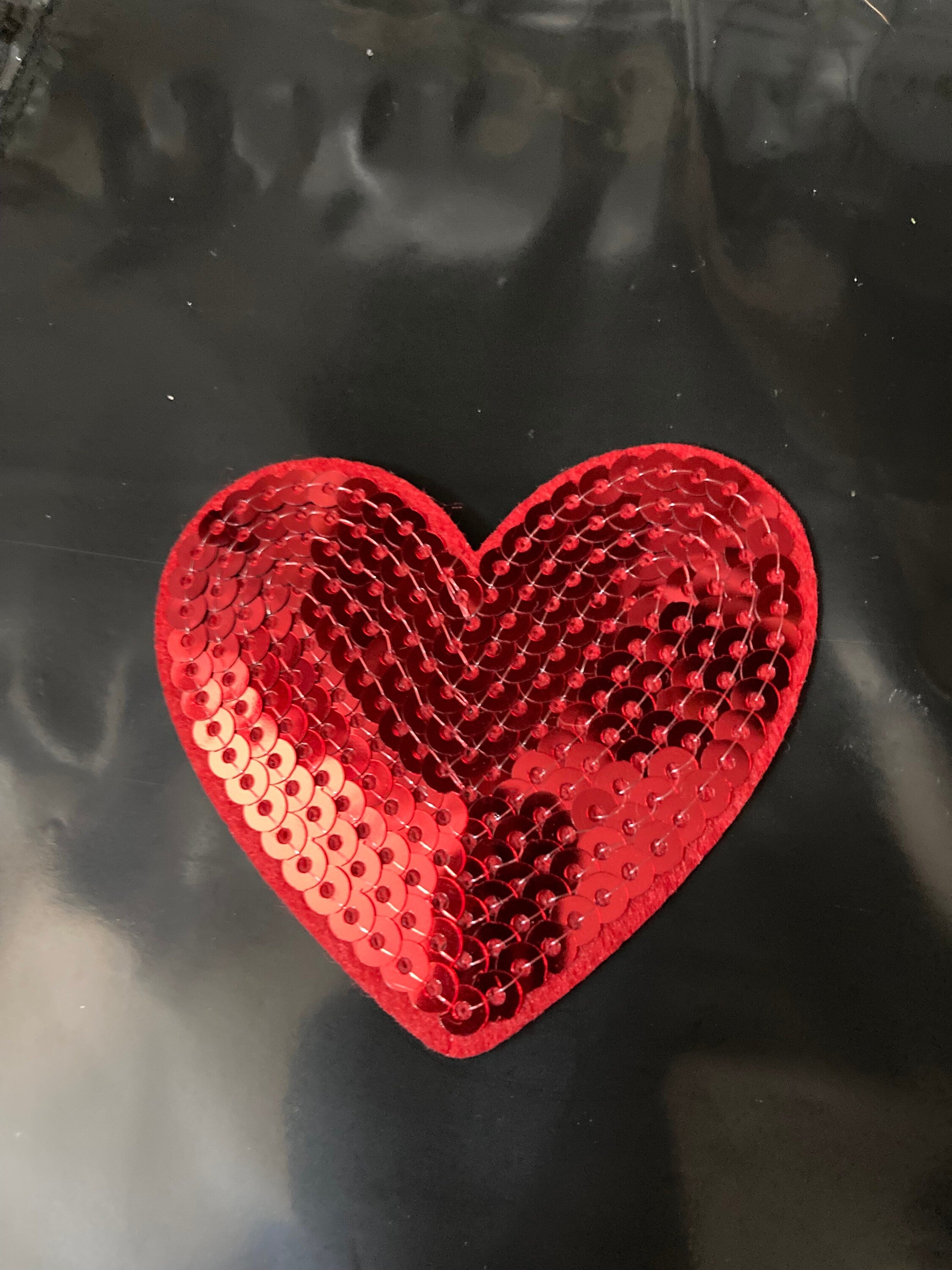 iron on bright red love heart sequin patch 7 x 7cm sewing applique