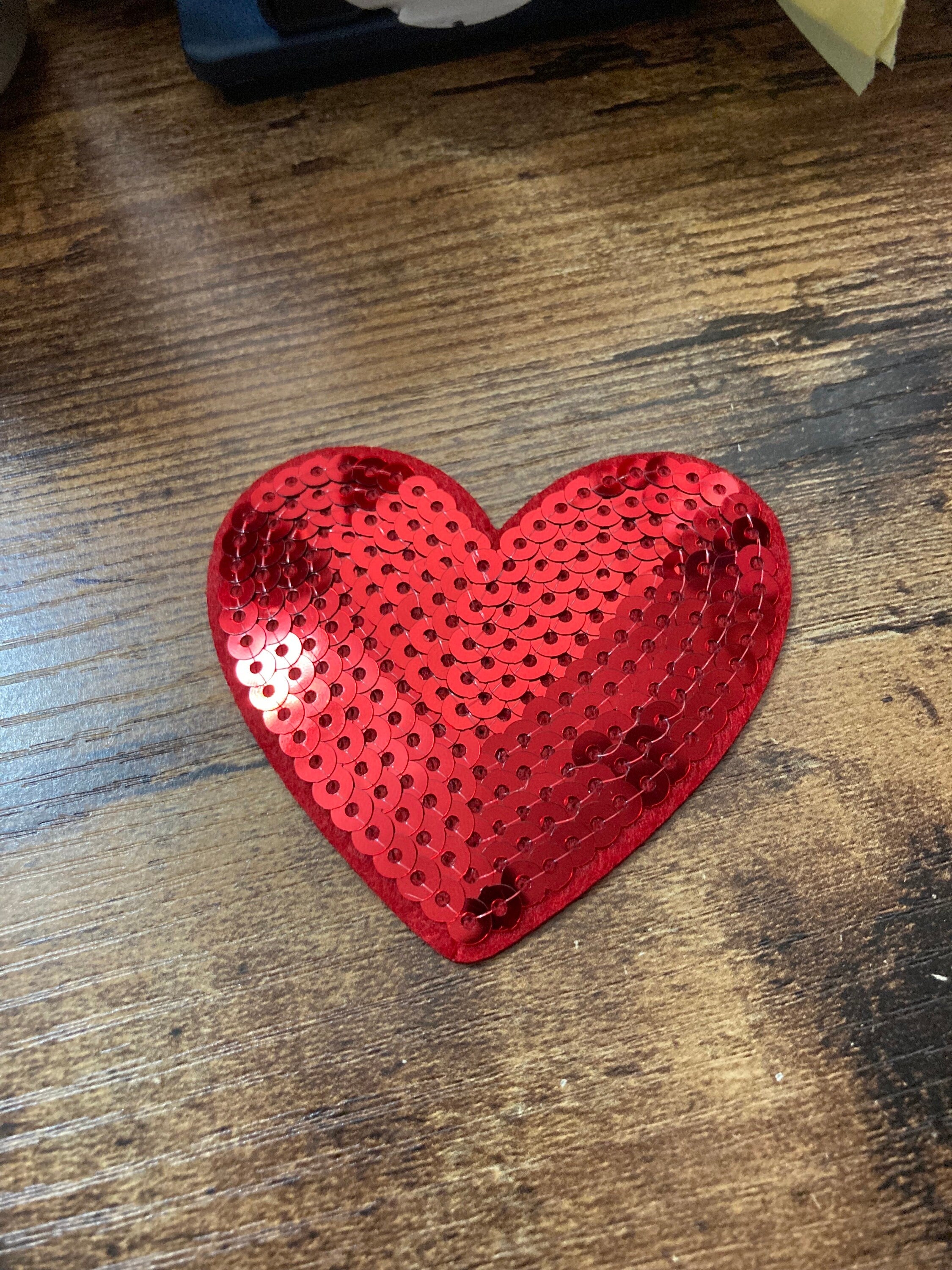 iron on bright red love heart sequin patch 7 x 7cm sewing applique