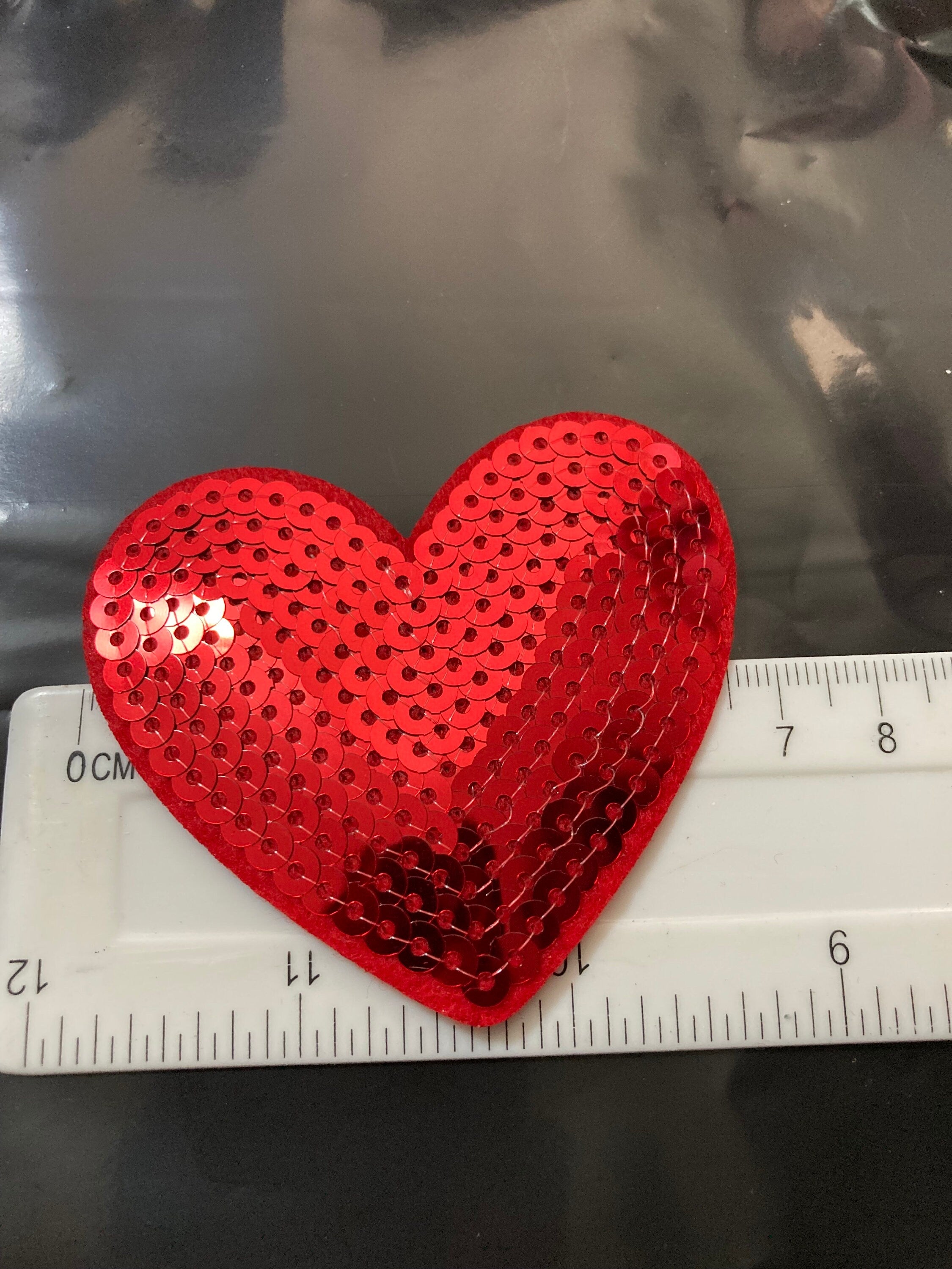 iron on bright red love heart sequin patch 7 x 7cm sewing applique
