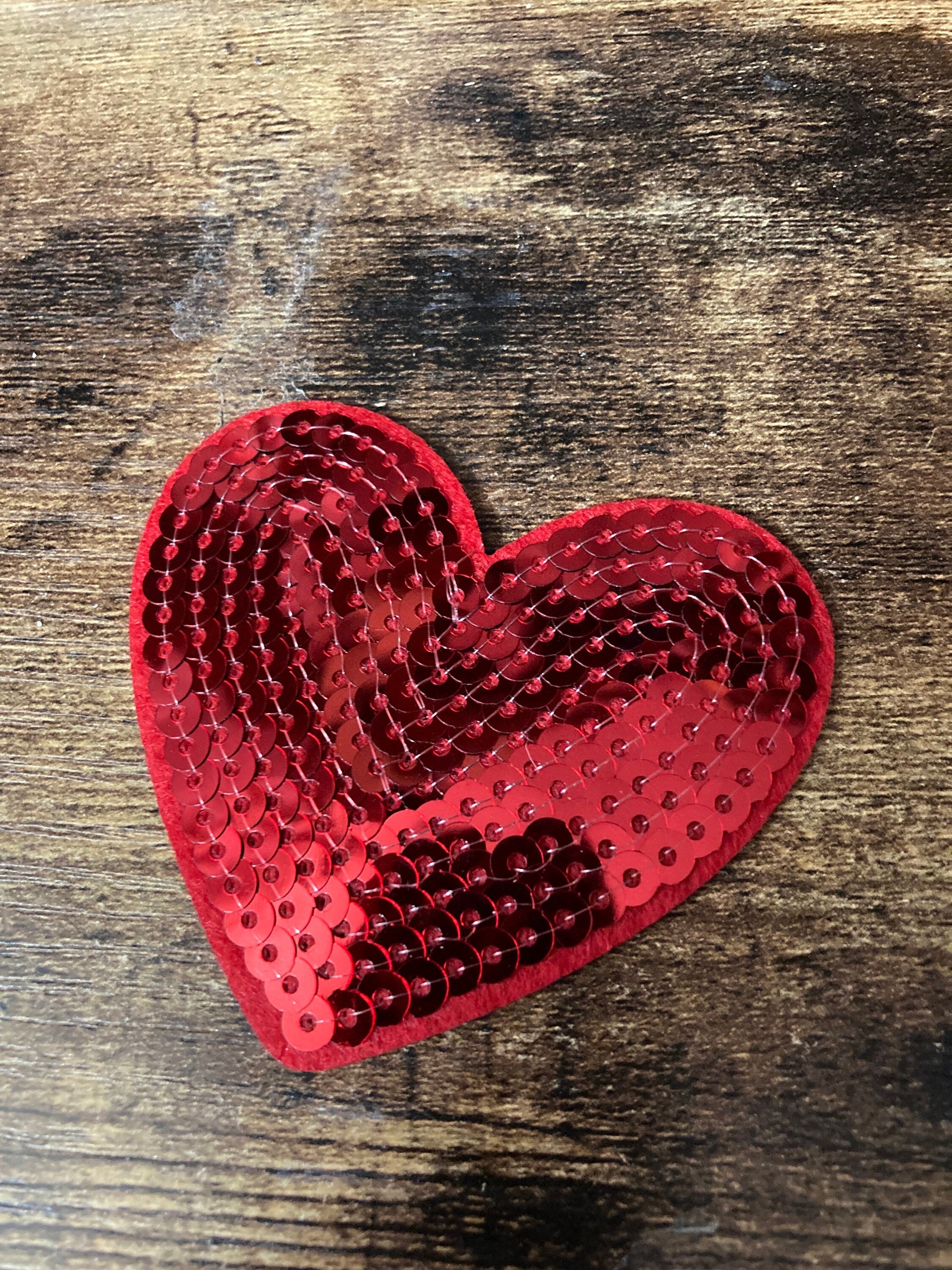 iron on bright red love heart sequin patch 7 x 7cm sewing applique