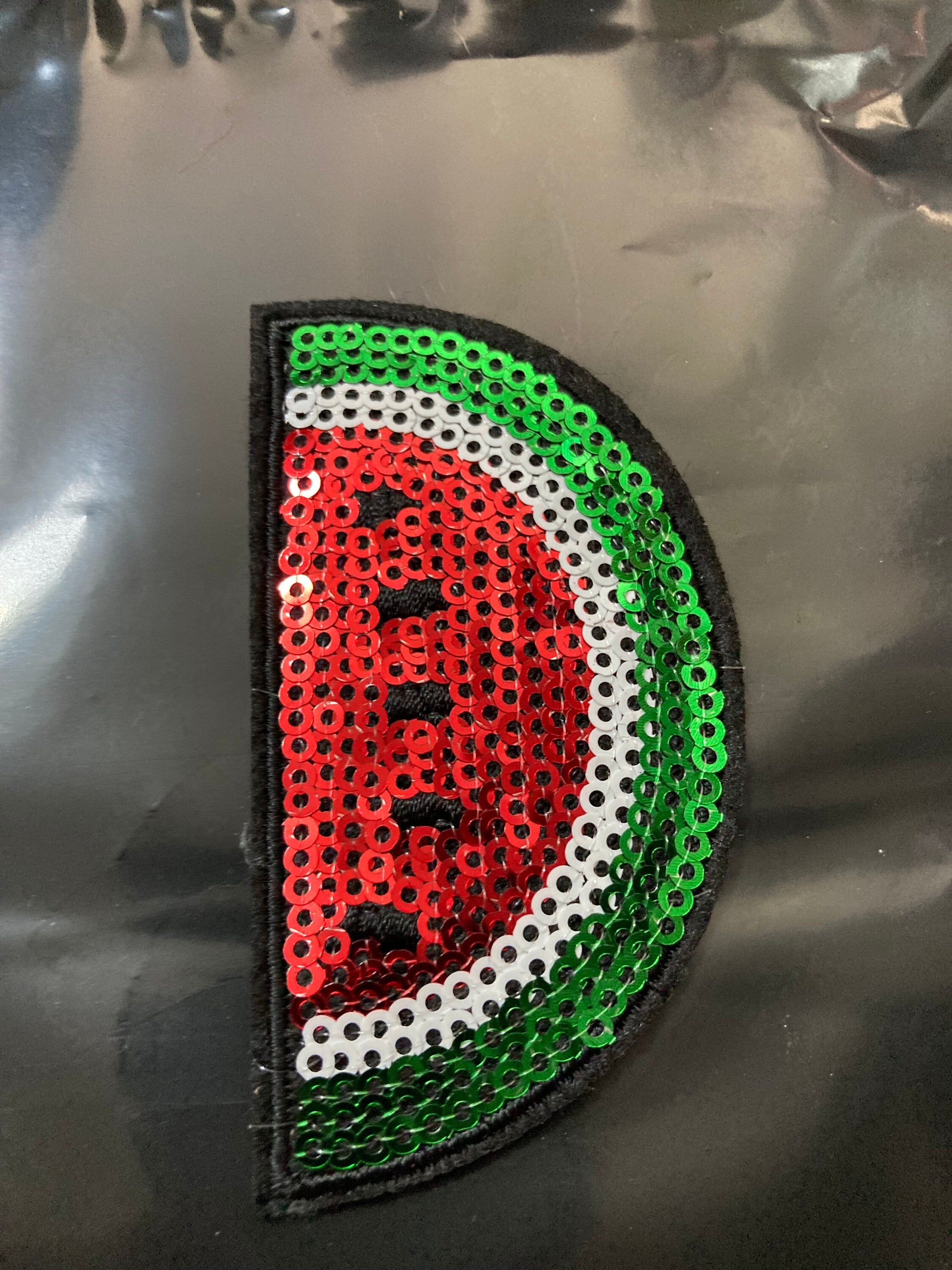 iron on fruit watermelon sequin patch 8 x 4cm sewing applique