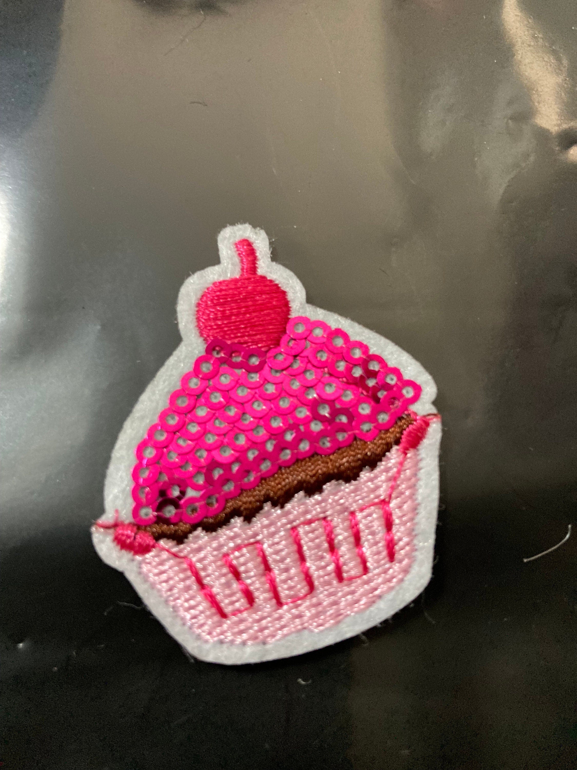 iron on bright pink cupcake sequin patch 4 x 4cm sewing applique