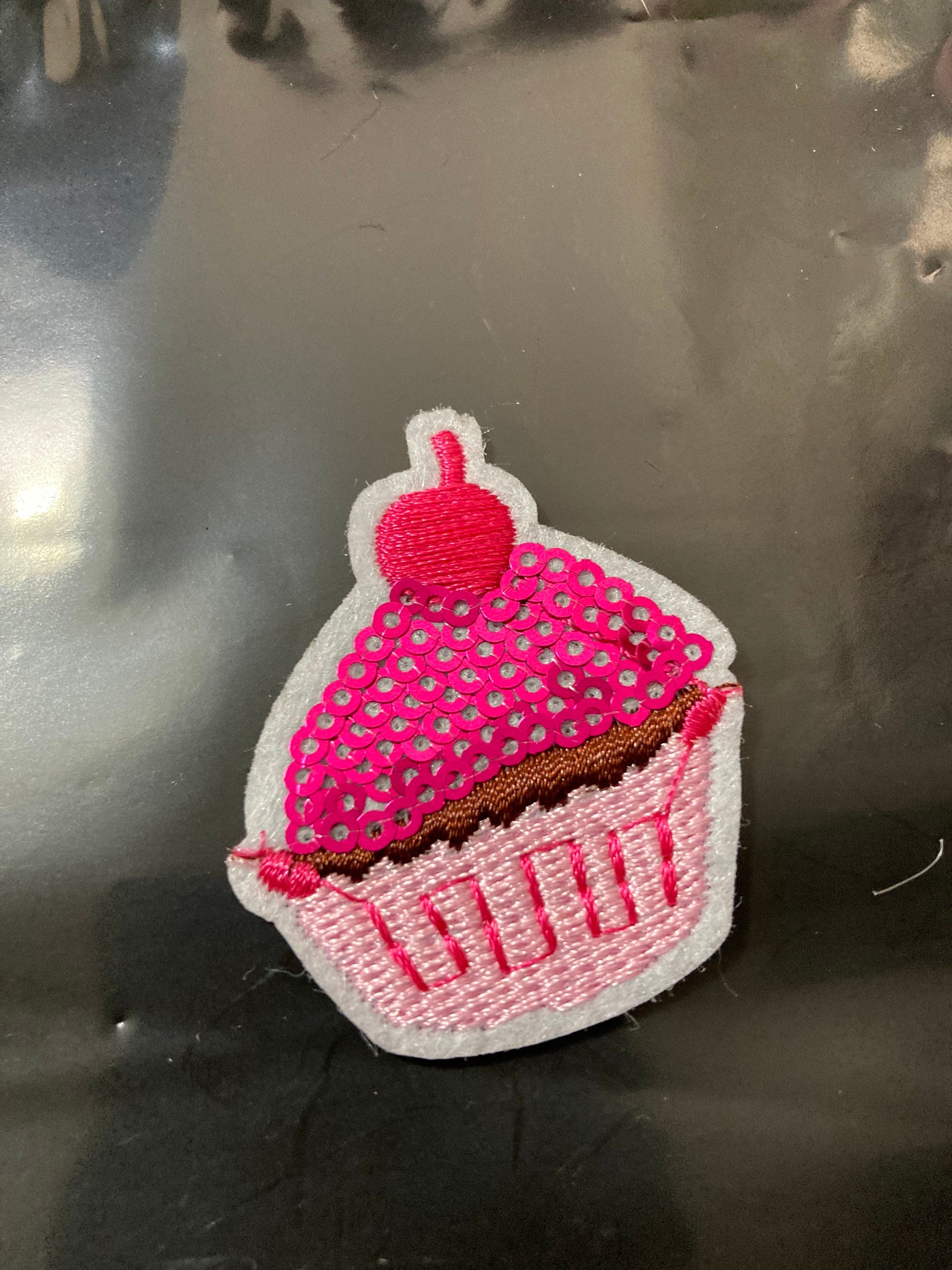 iron on bright pink cupcake sequin patch 4 x 4cm sewing applique