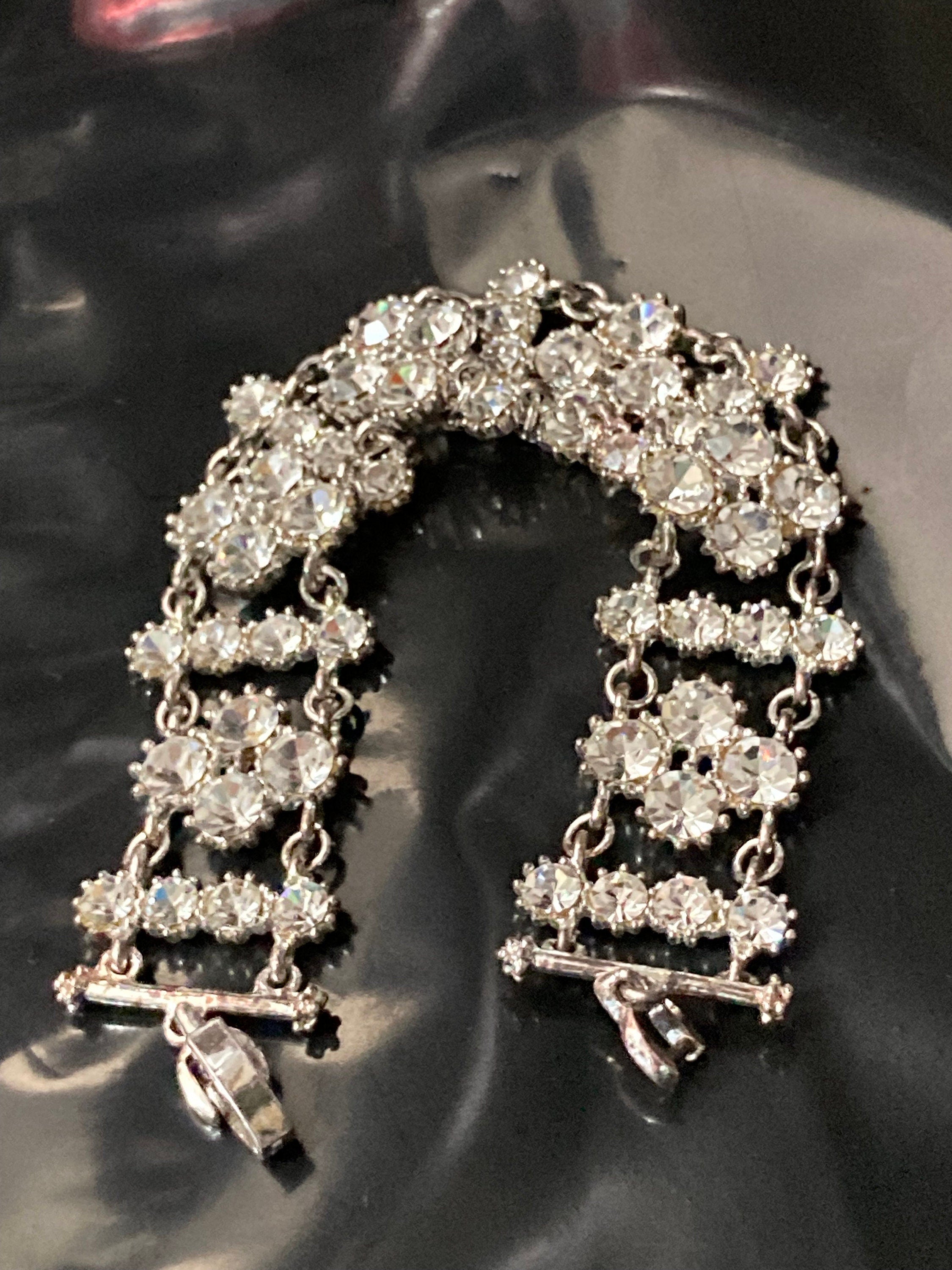 Vintage clear Diamanté silver tone rhinestone set cocktail Bracelet
