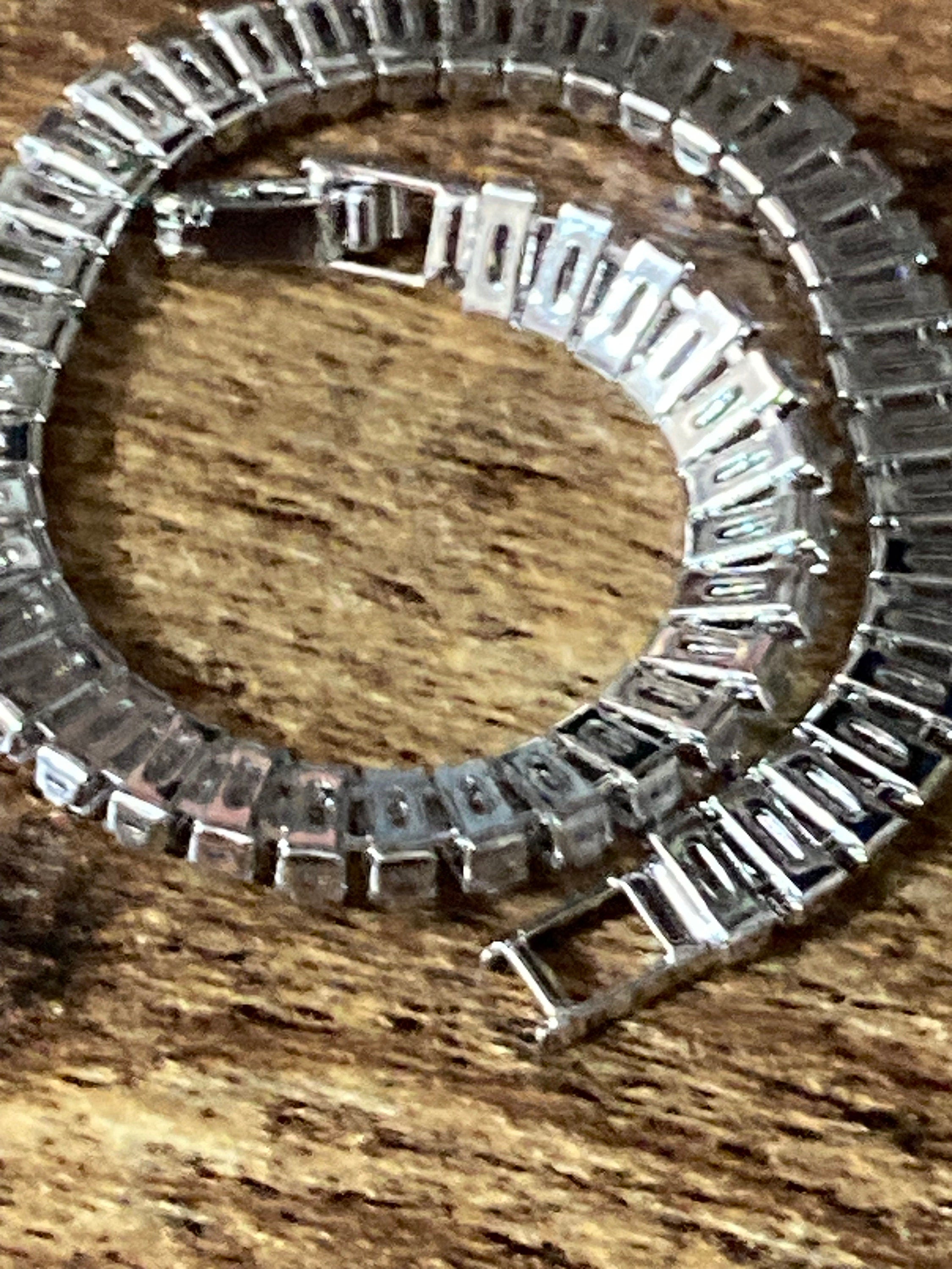 retro clear baguette diamanté Crystal bezel set silver plated tennis bracelet